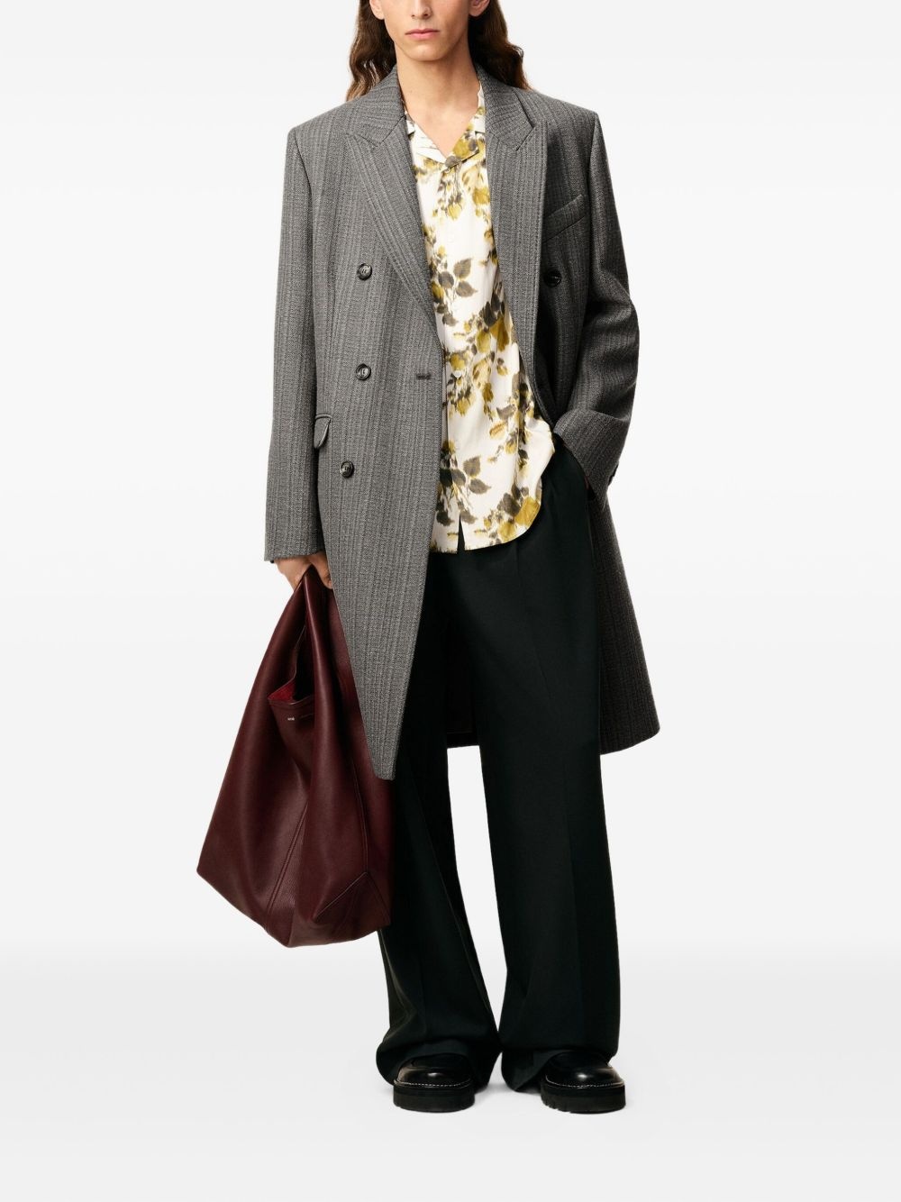 herringbone double-breasted coat - 2