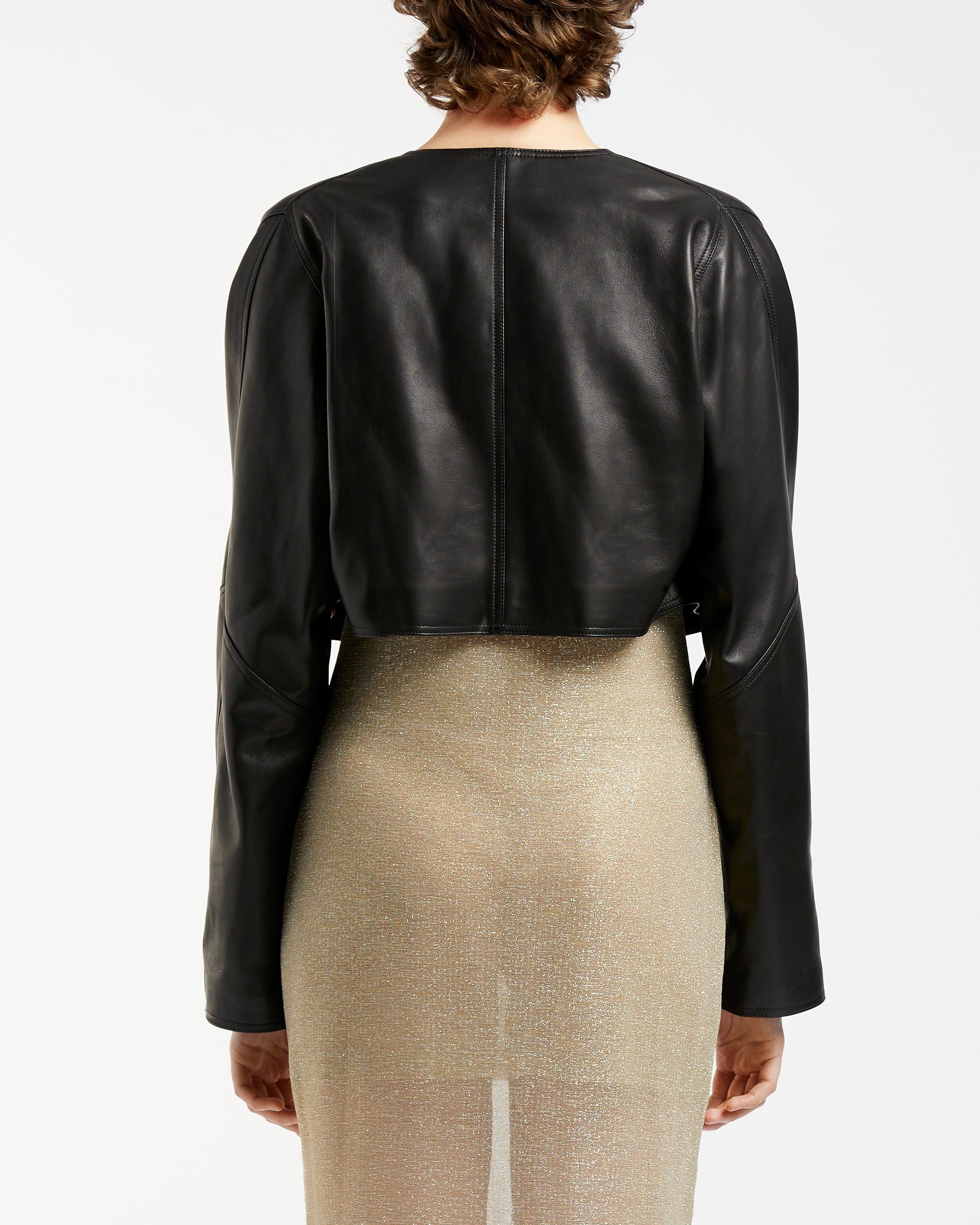 Cropped Leather Jacket Black - 3