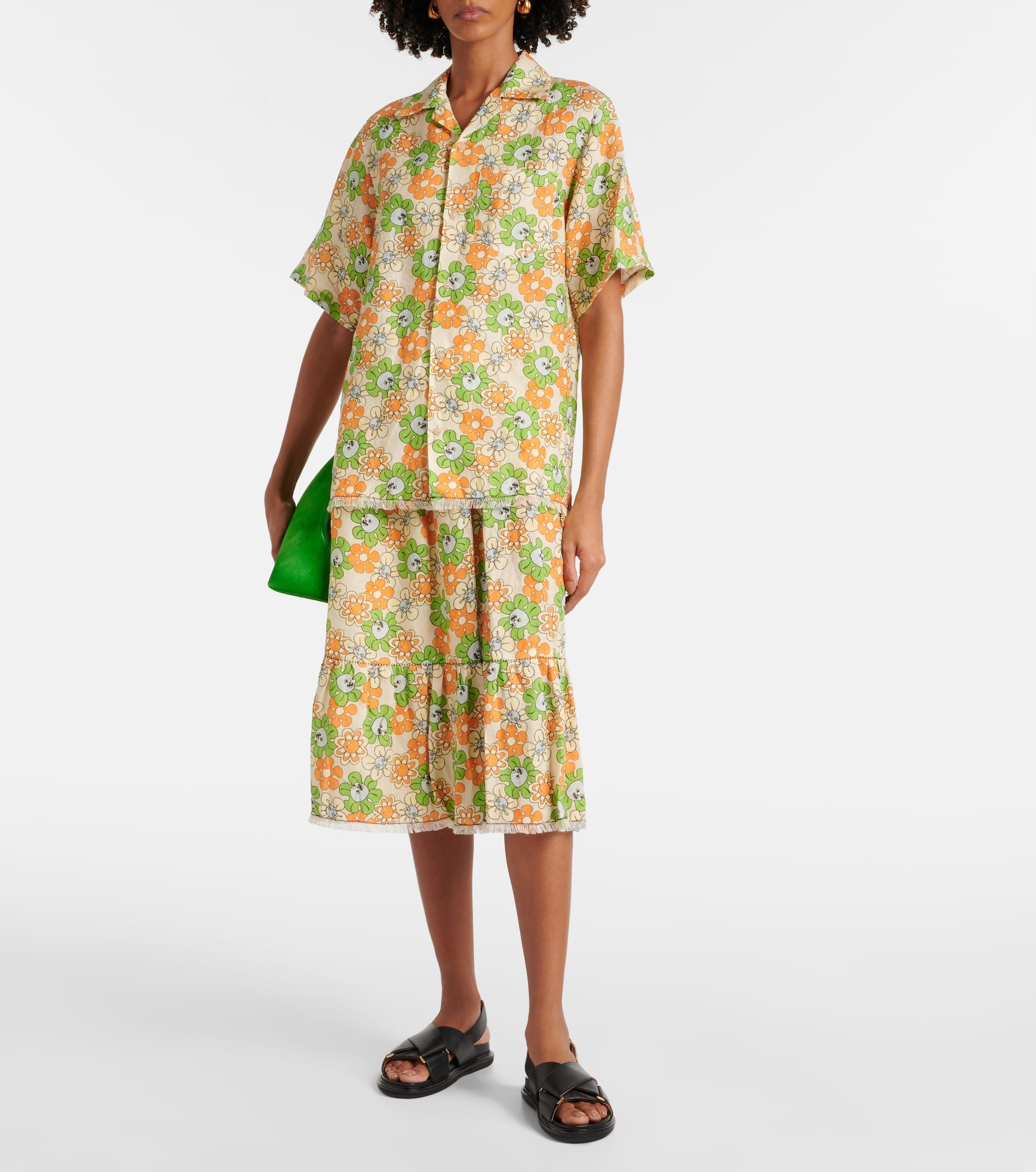 Floral linen bowling shirt - 2