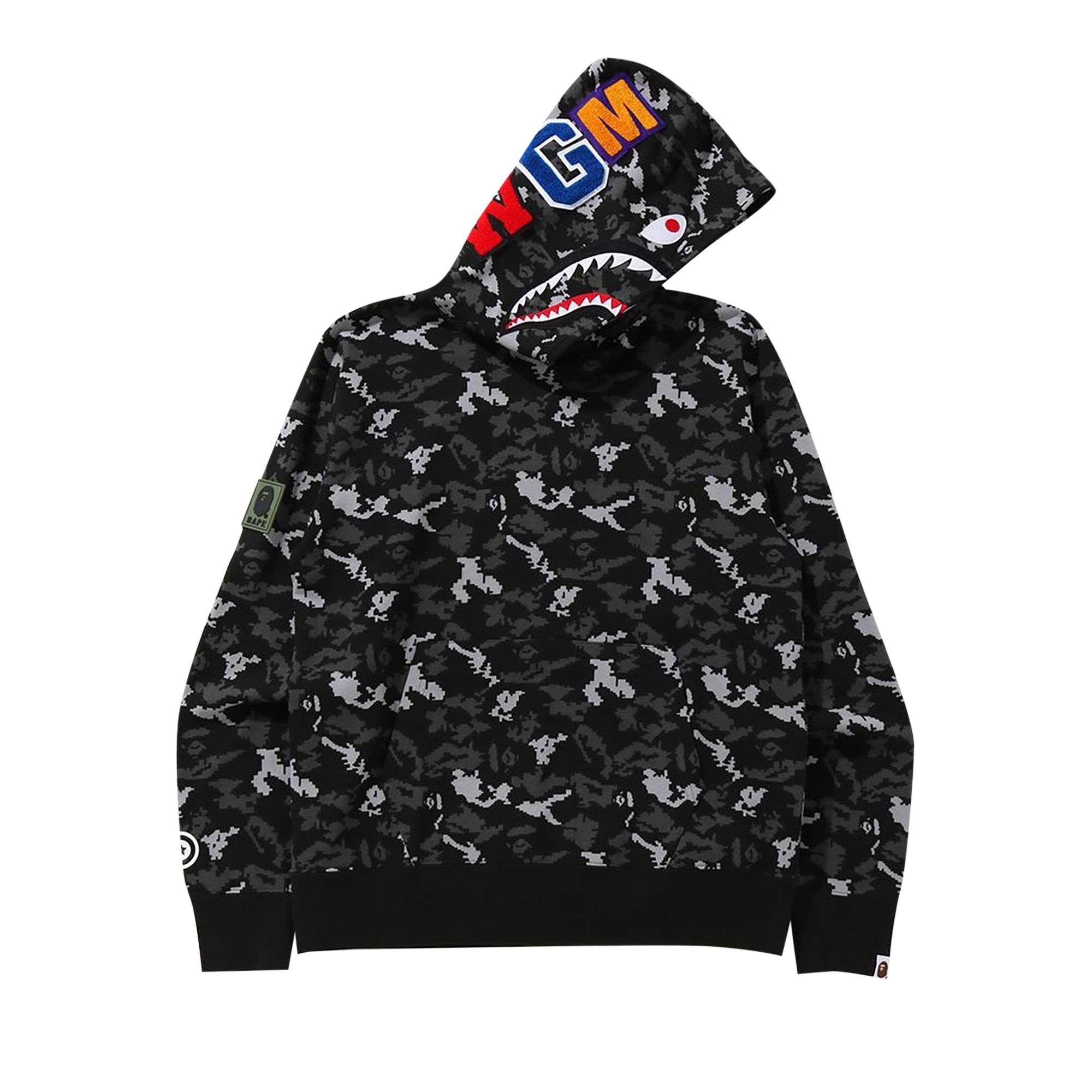 BAPE Digital Camo Shark Wide Pullover Hoodie 'Black' - 1