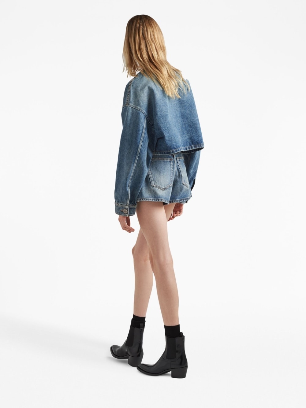 logo plaque cropped denim jacket - 3