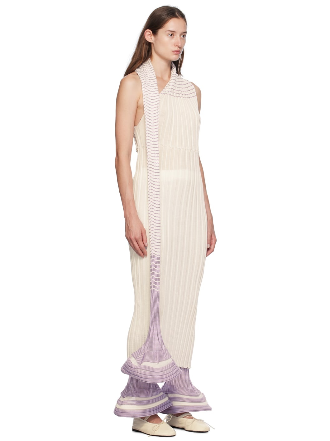 White & Purple Asagao Maxi Dress - 2
