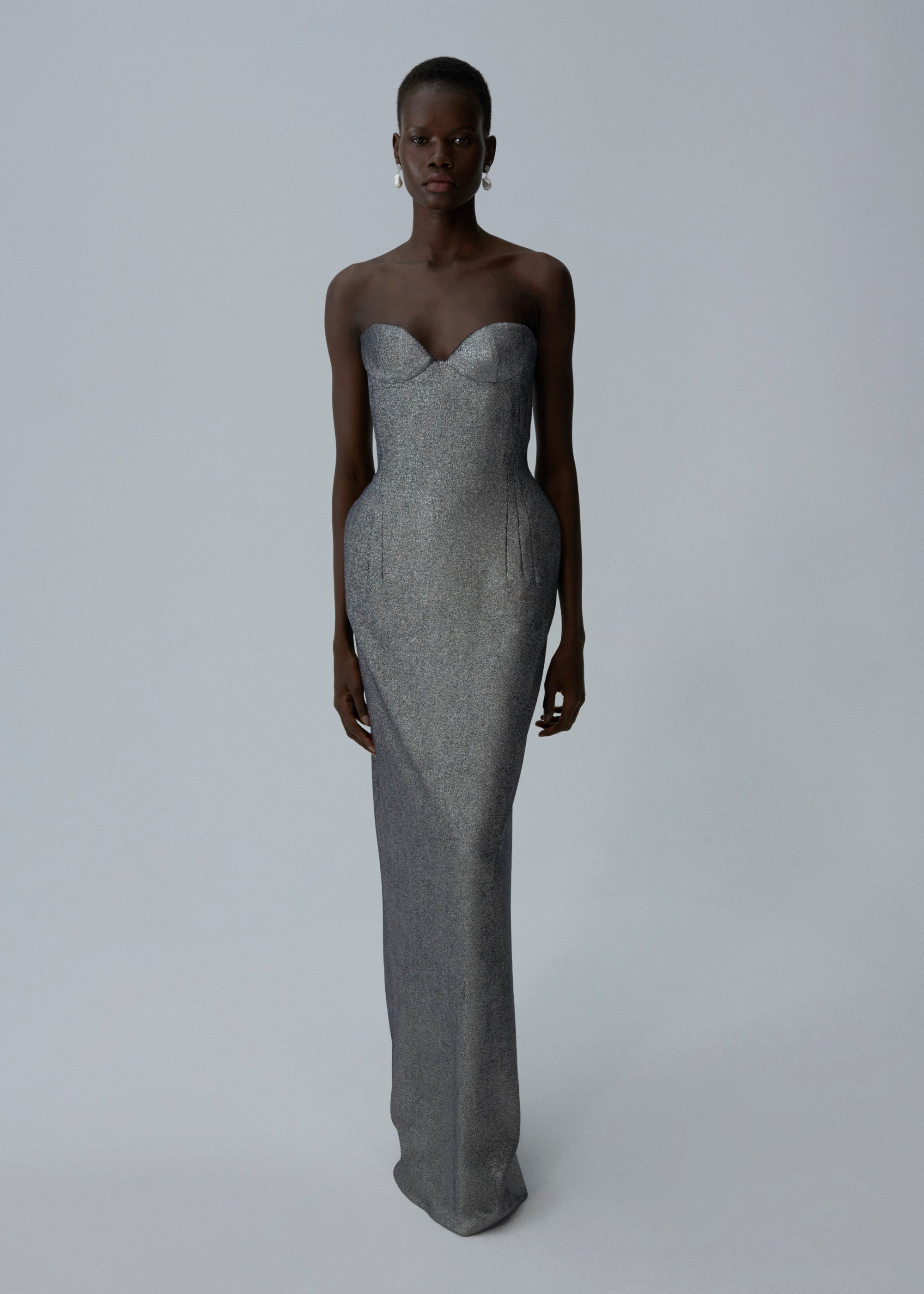 Strapless hourglass maxi dress in graphite - 3