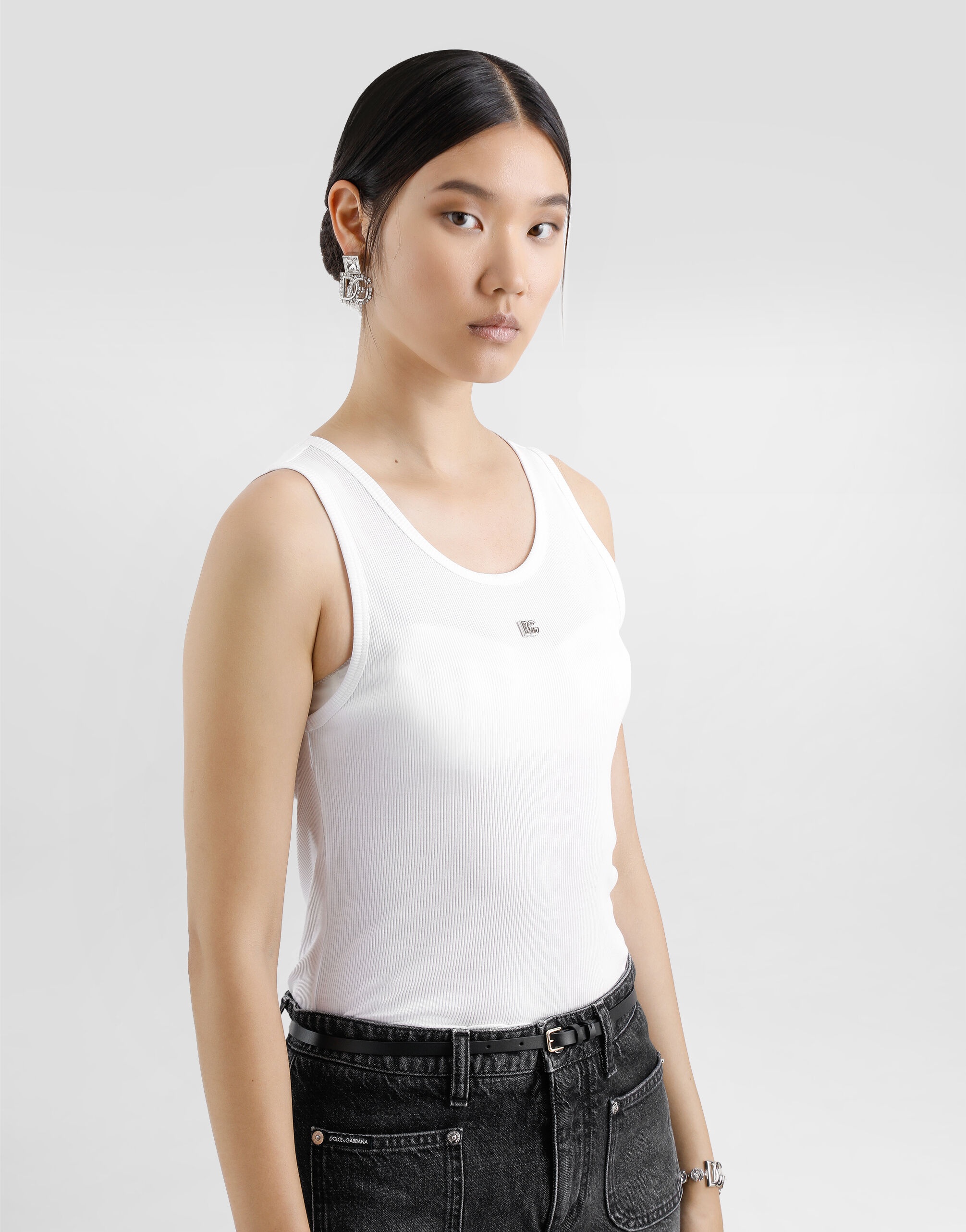 Fine-rib jersey tank top with DG logo pin - 5