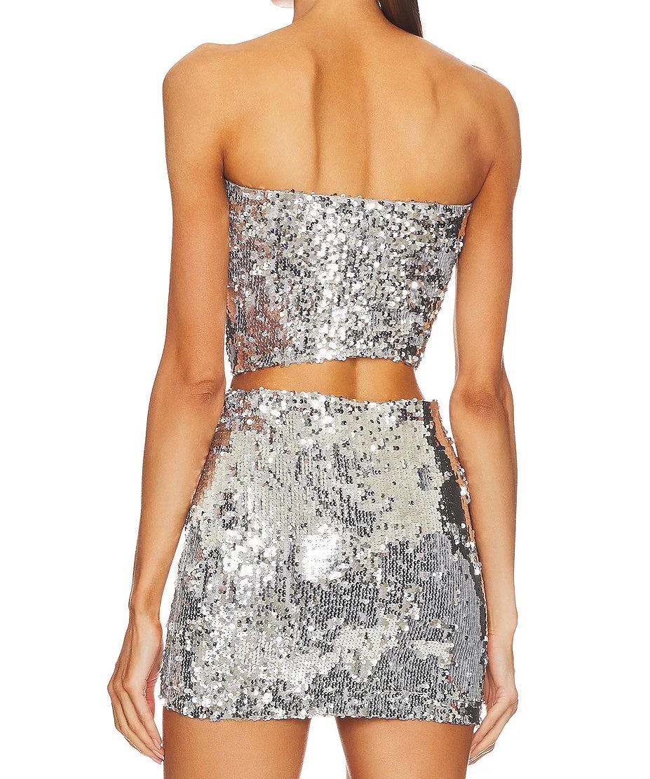 SILVER SEQUIN TUBE TOP - 3