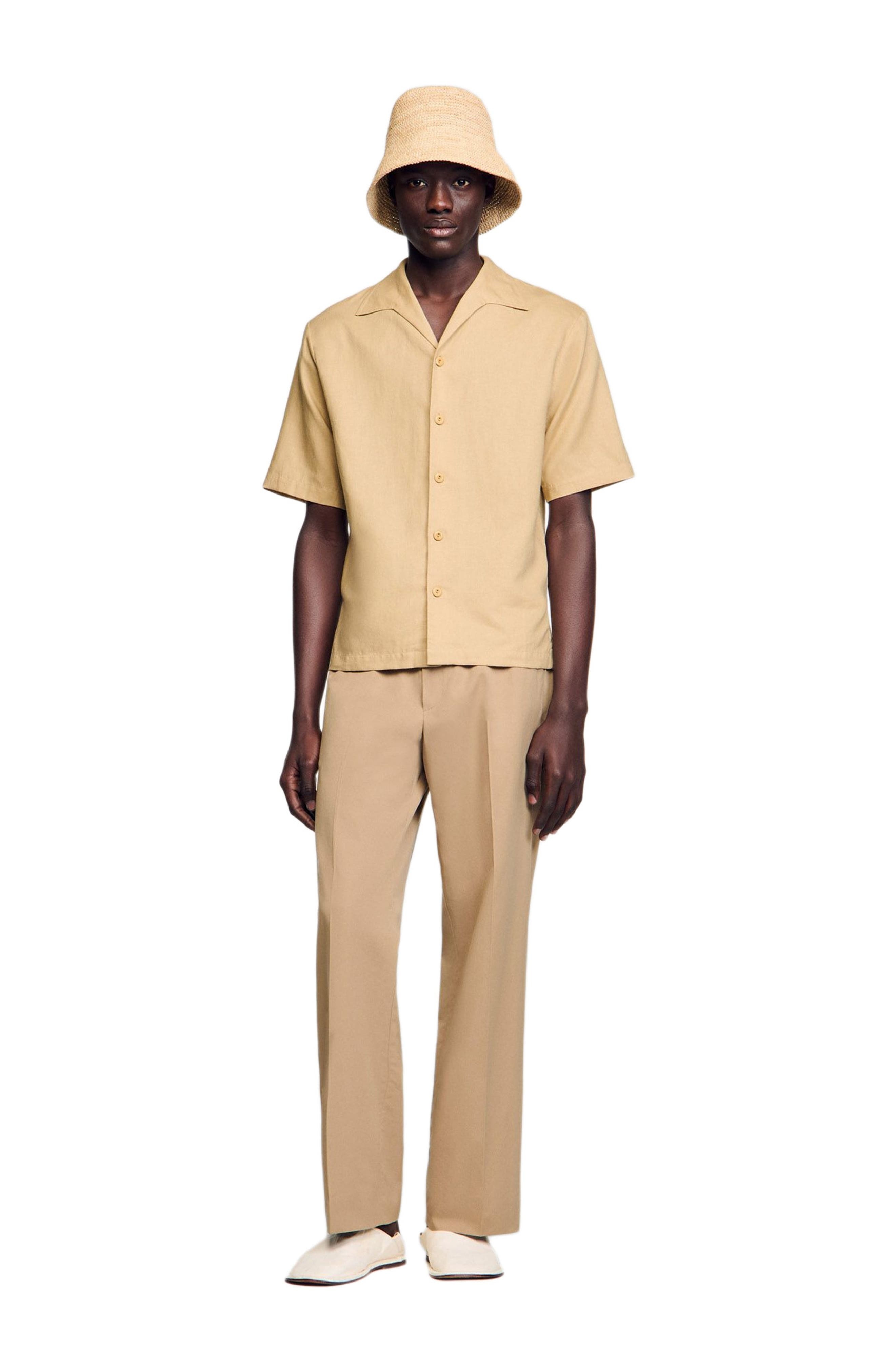 SANDRO Cotton and linen shirt in Nut at Nordstrom - 1