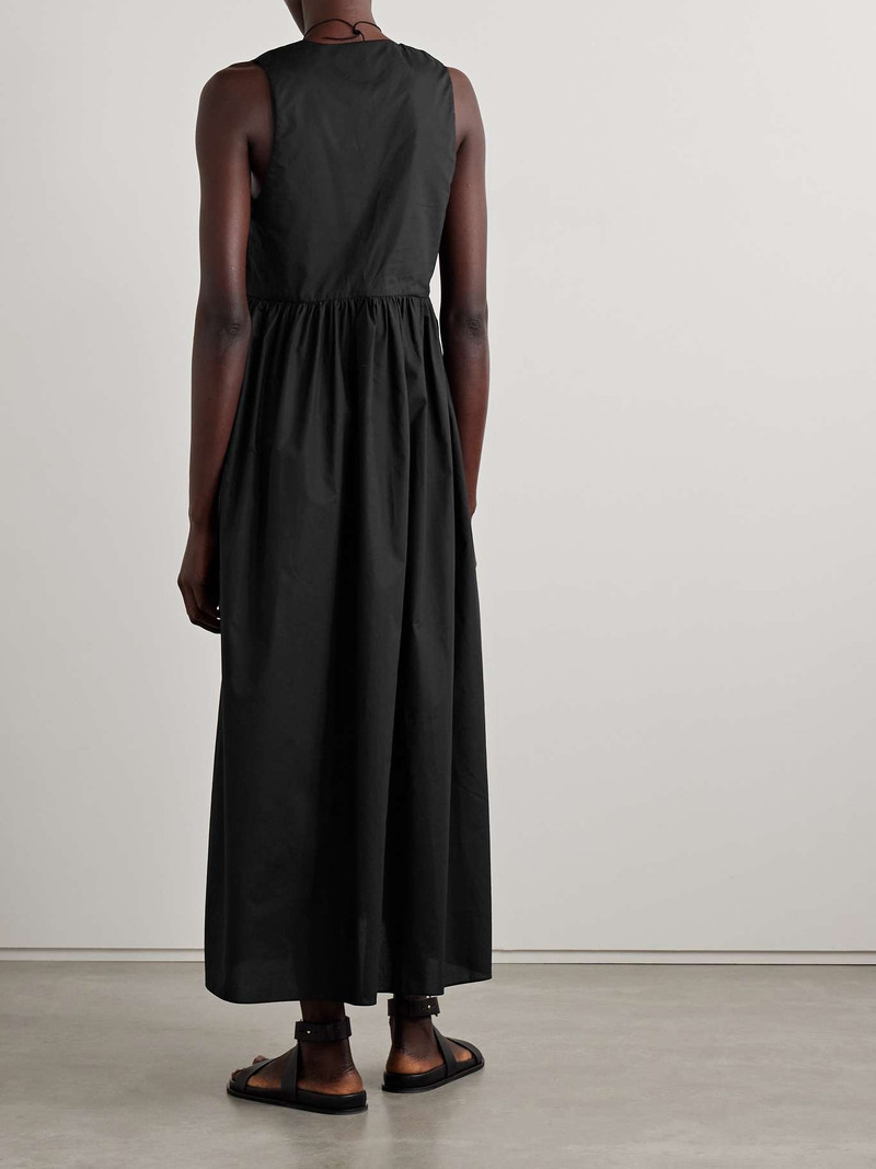 Gathered organic cotton-poplin midi dress Black 3