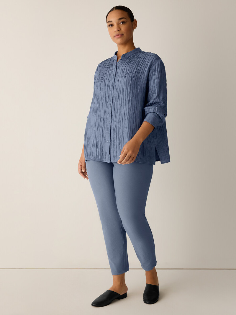 Textured Silk Jacquard Band Collar Shirt 6