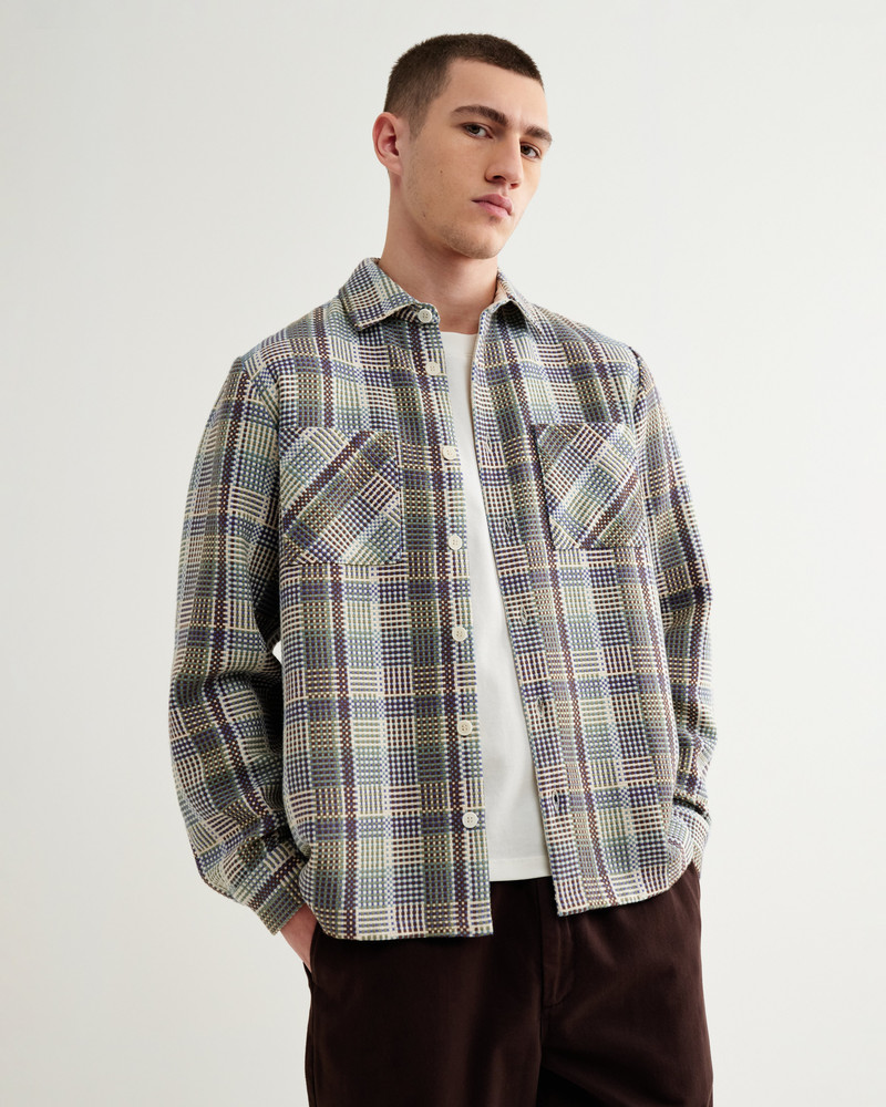 Wax London Whiting - Blue And Green Basket Weave Overshirt outlook
