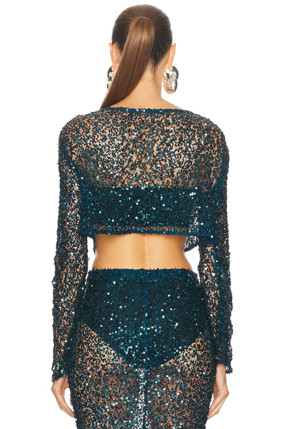 Net Paillette Cropped Boatneck Top - 3