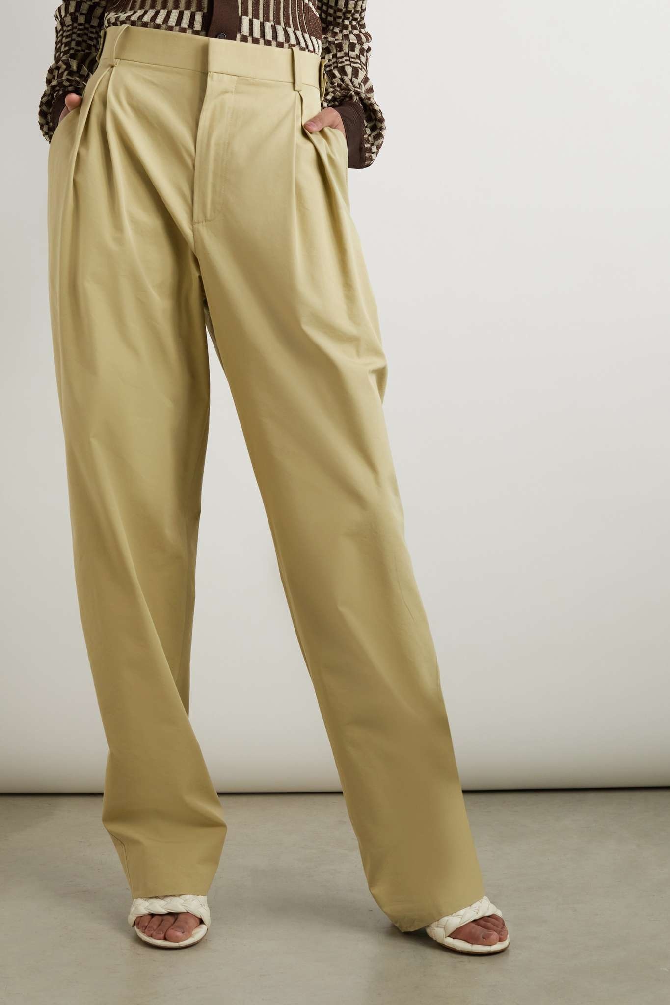 Pleated cotton-blend poplin wide-leg pants - 3