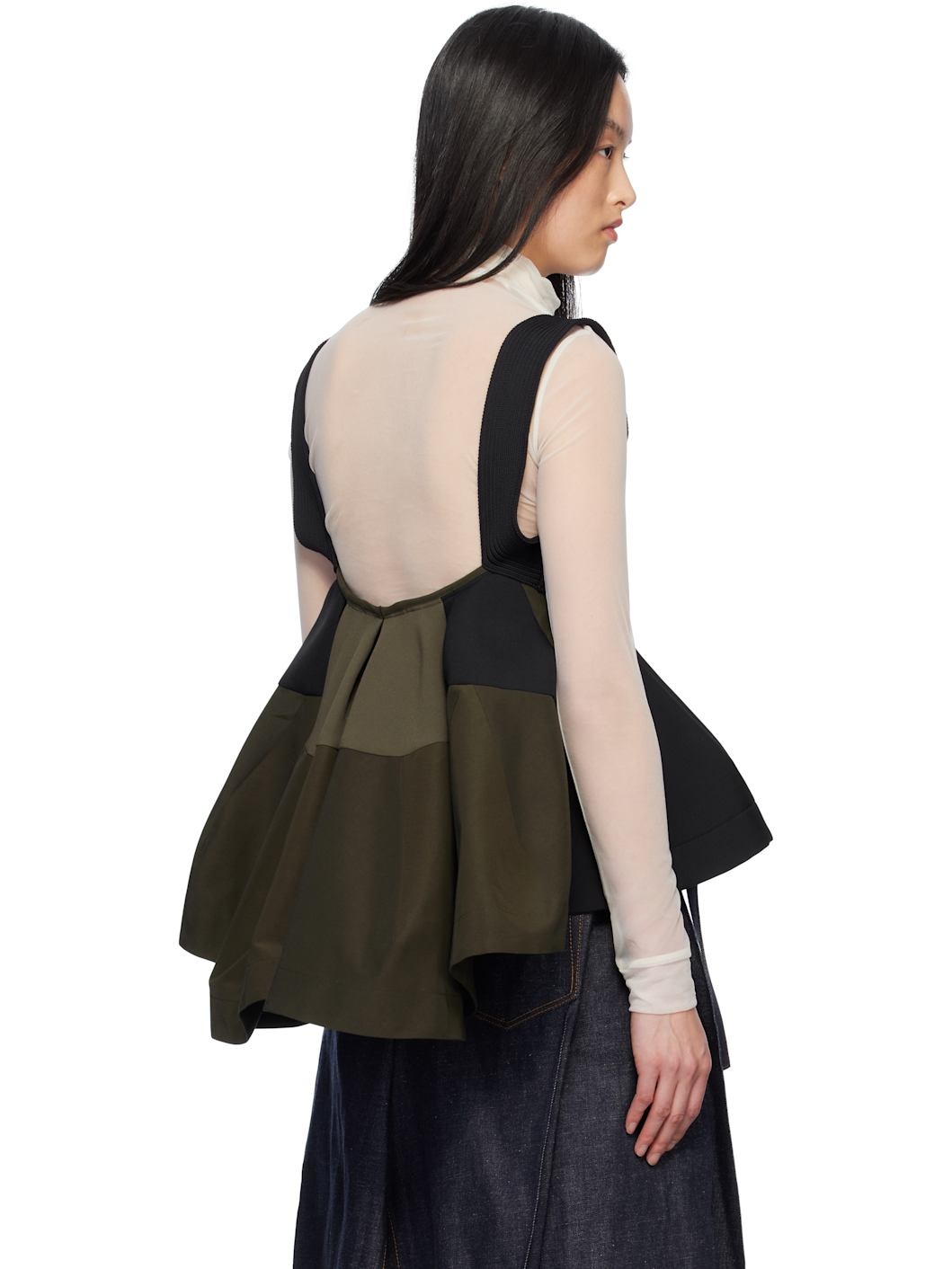 Khaki & Black Matelasse Twill Mix Pullover Tank Top - 3
