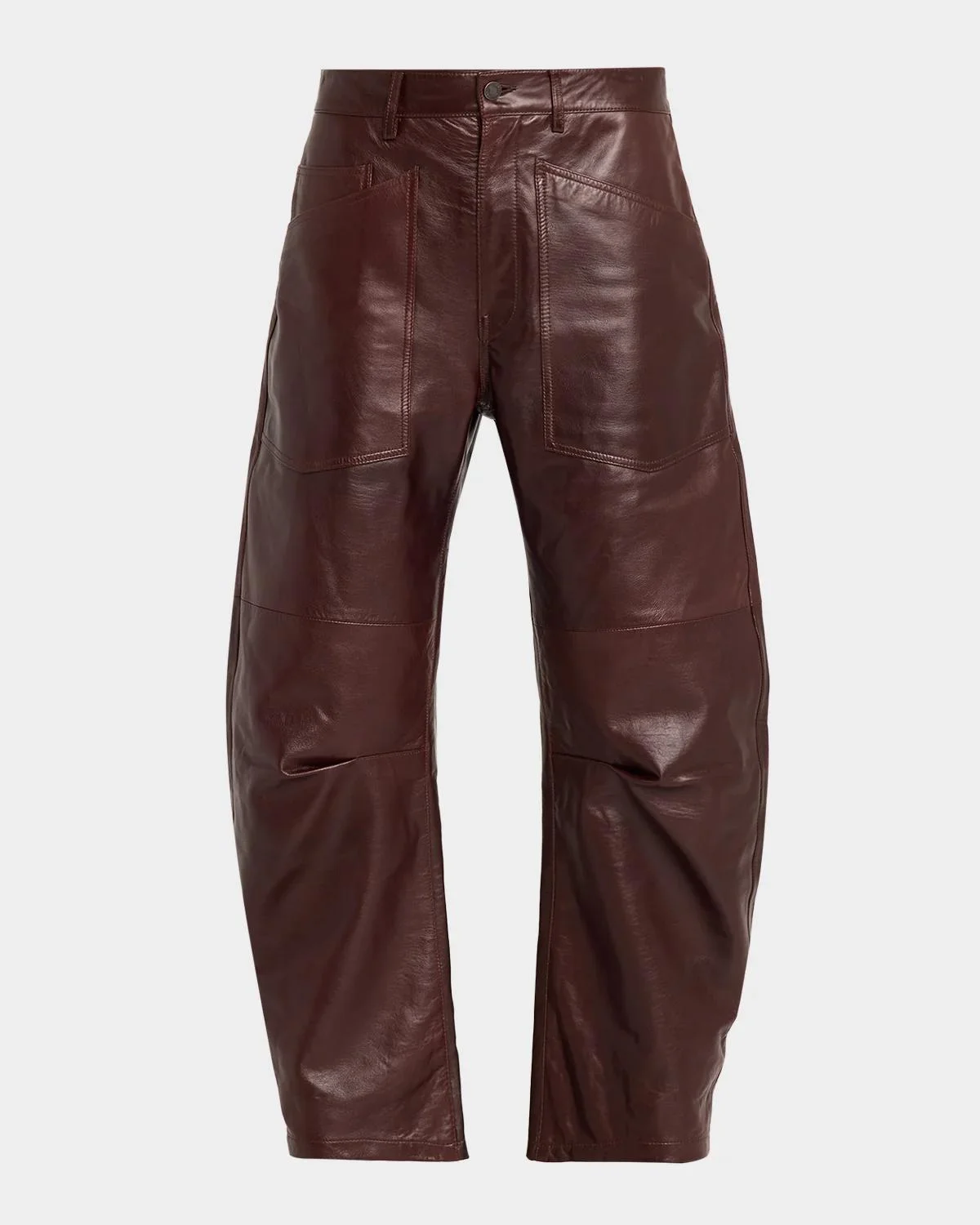 Shon Leather Barrel-Leg Ankle Pants - 1