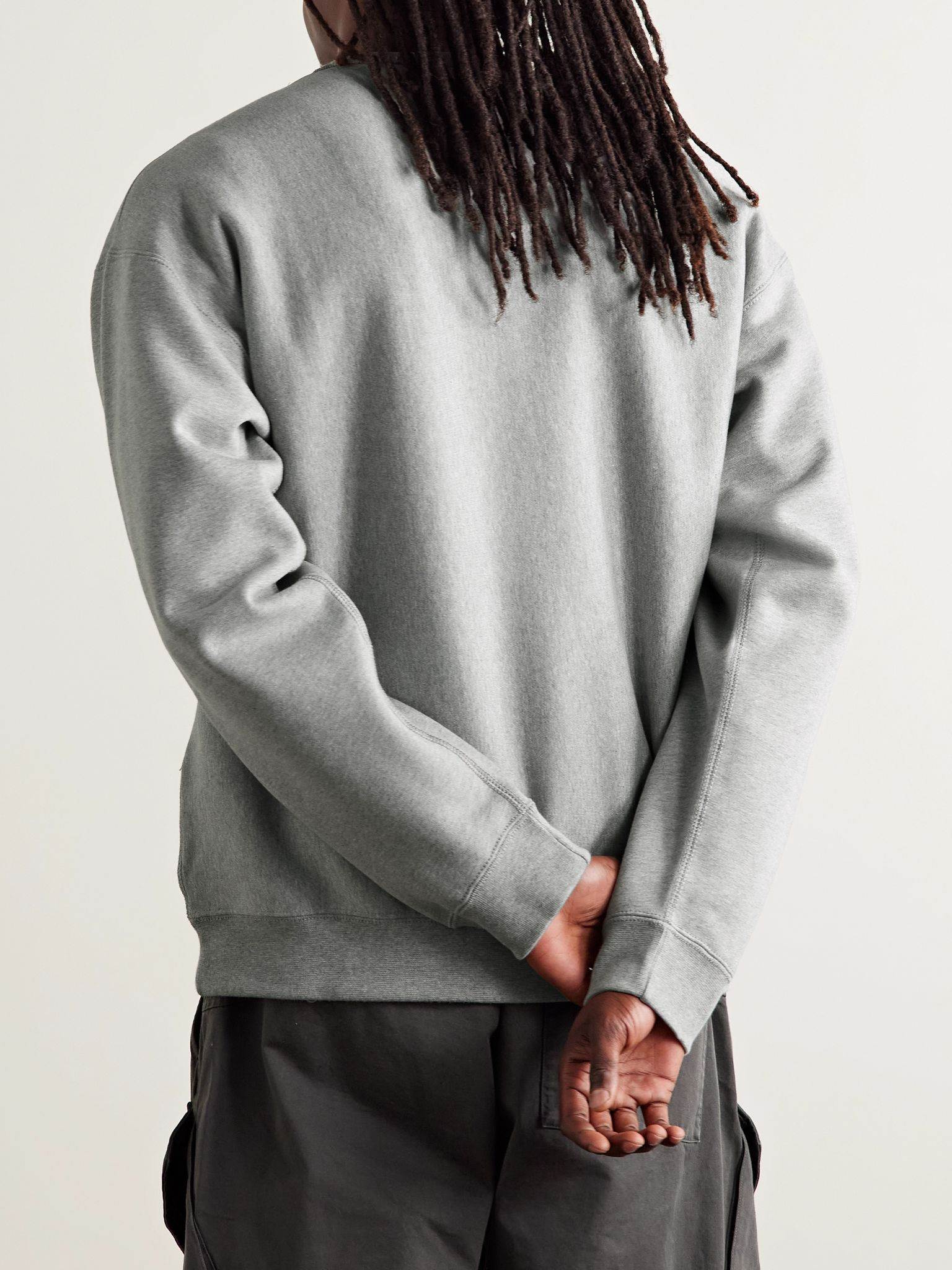 Solo Swoosh Oversized Logo-Embroidered Cotton-Blend Jersey Sweatshirt Gray - 3