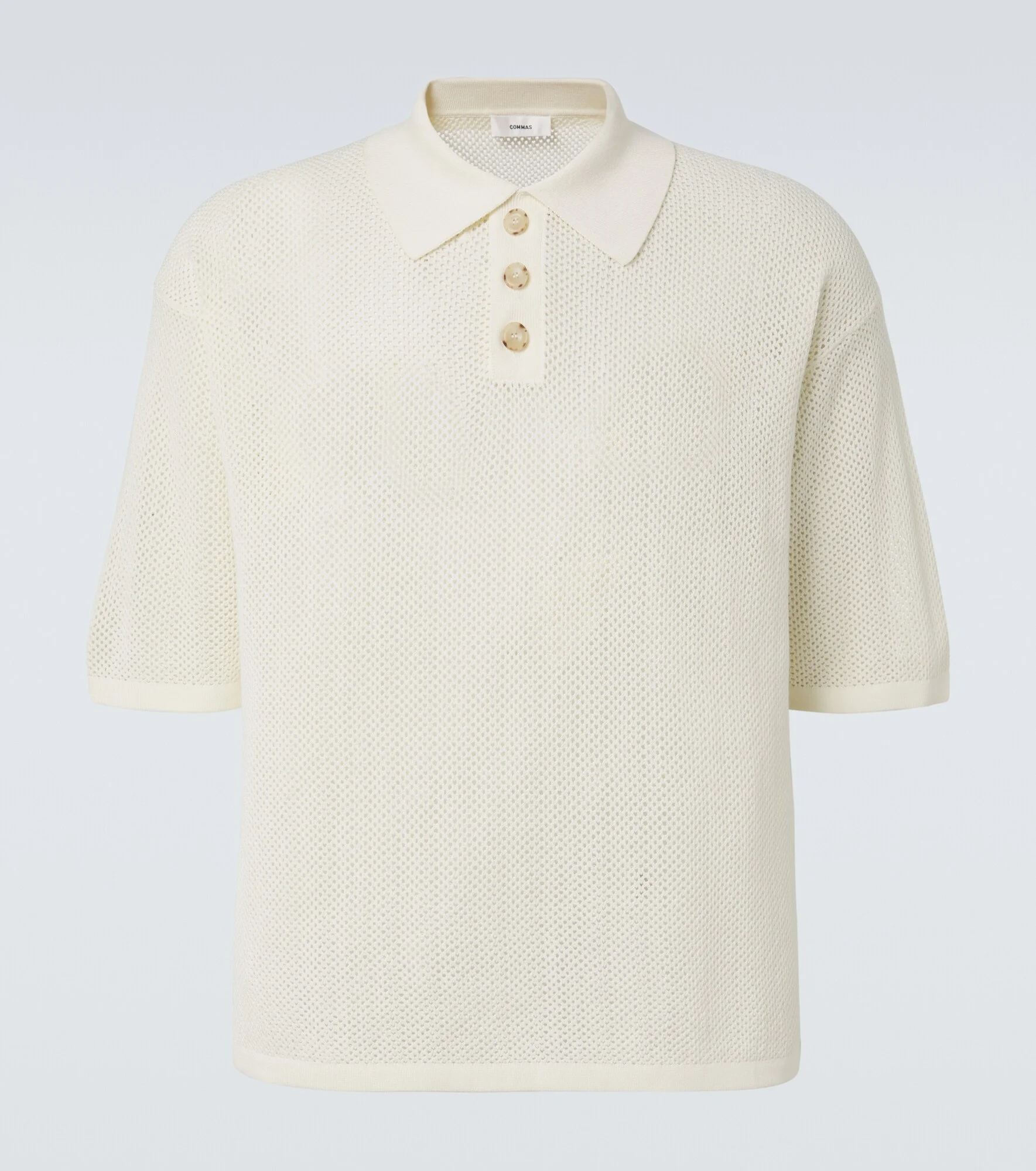 Open-knit cotton-blend polo sweater - 1