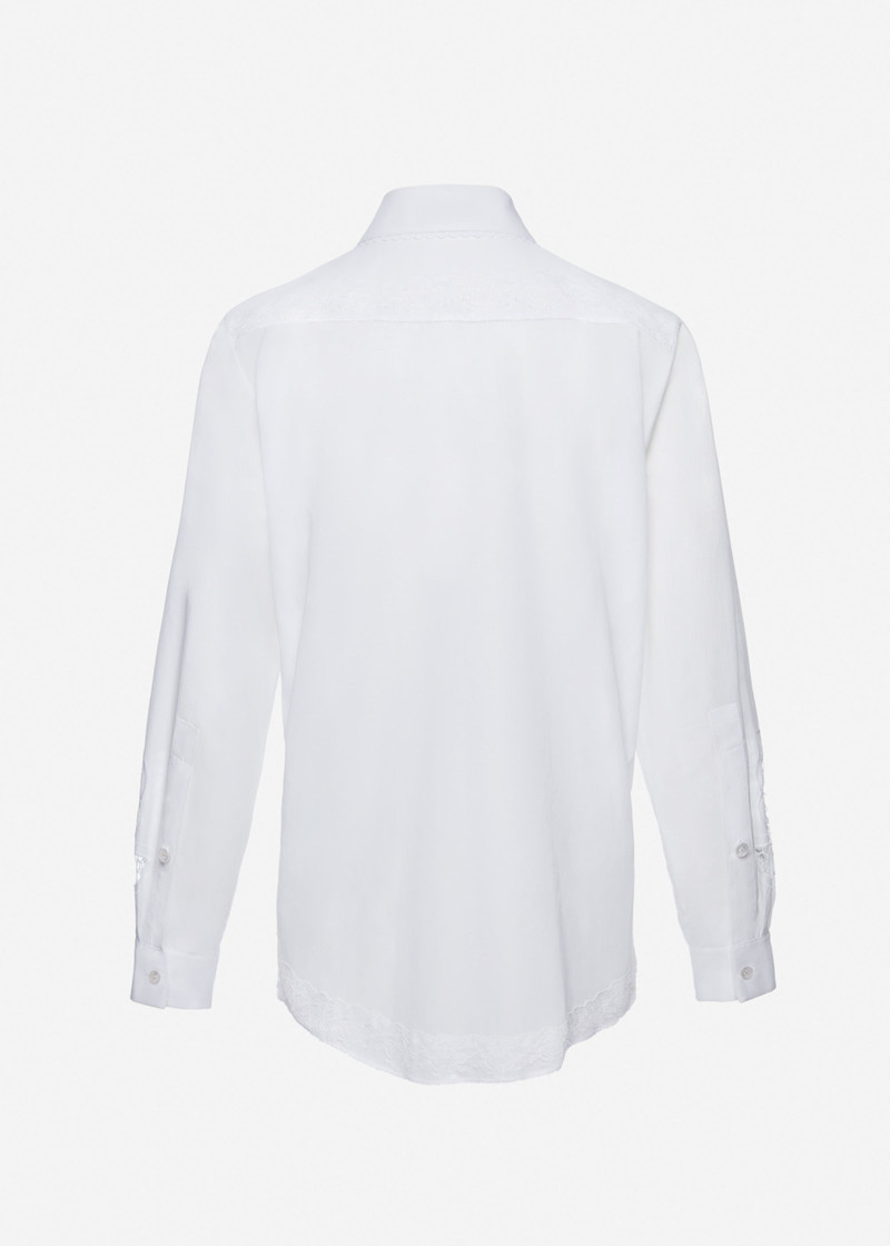 Embroidered sleeves lace-trimmed shirt in white 2