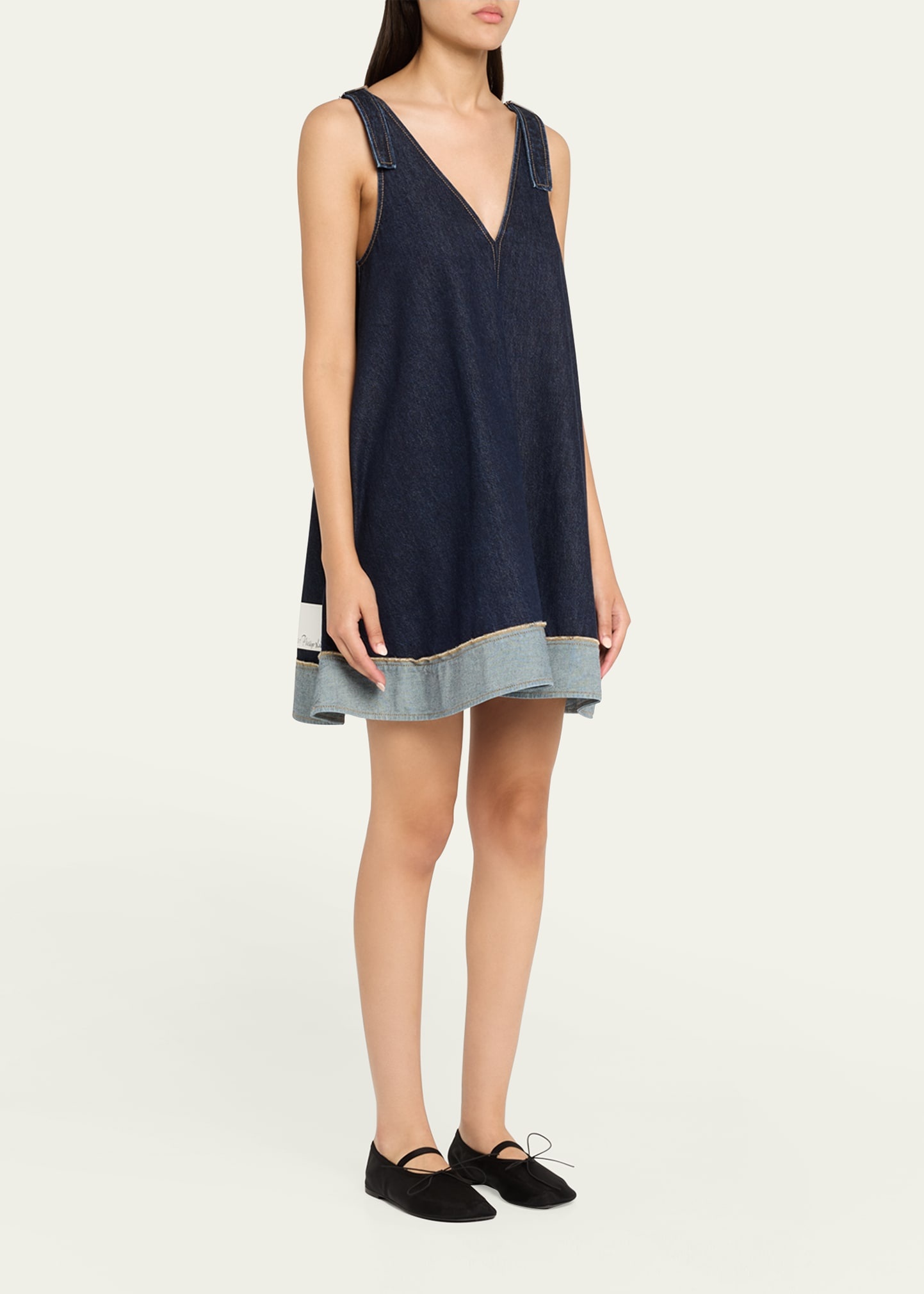 Trapeze Denim Contrast-Hem Mini Dress - 4