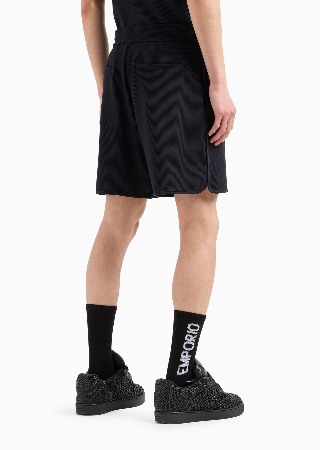 Comfort-fit drawstring Bermuda shorts in canneté jersey - 3