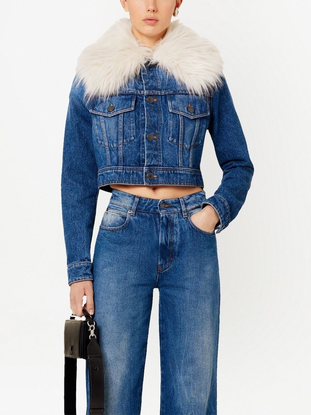 furry collar denim jacket - 3