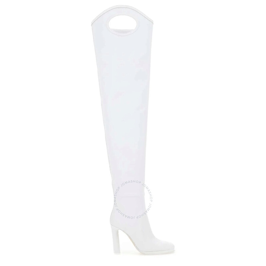 Burberry Ladies Shoreditch White Porthole Detail Over-The-Knee Boots - 1