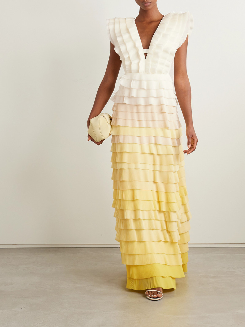 Aje. Reflection Ruffled Ombré Plissé-organza Maxi Dress outlook