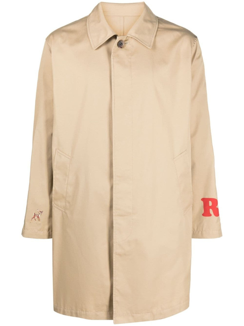 slogan-print gabardine trench coat 1
