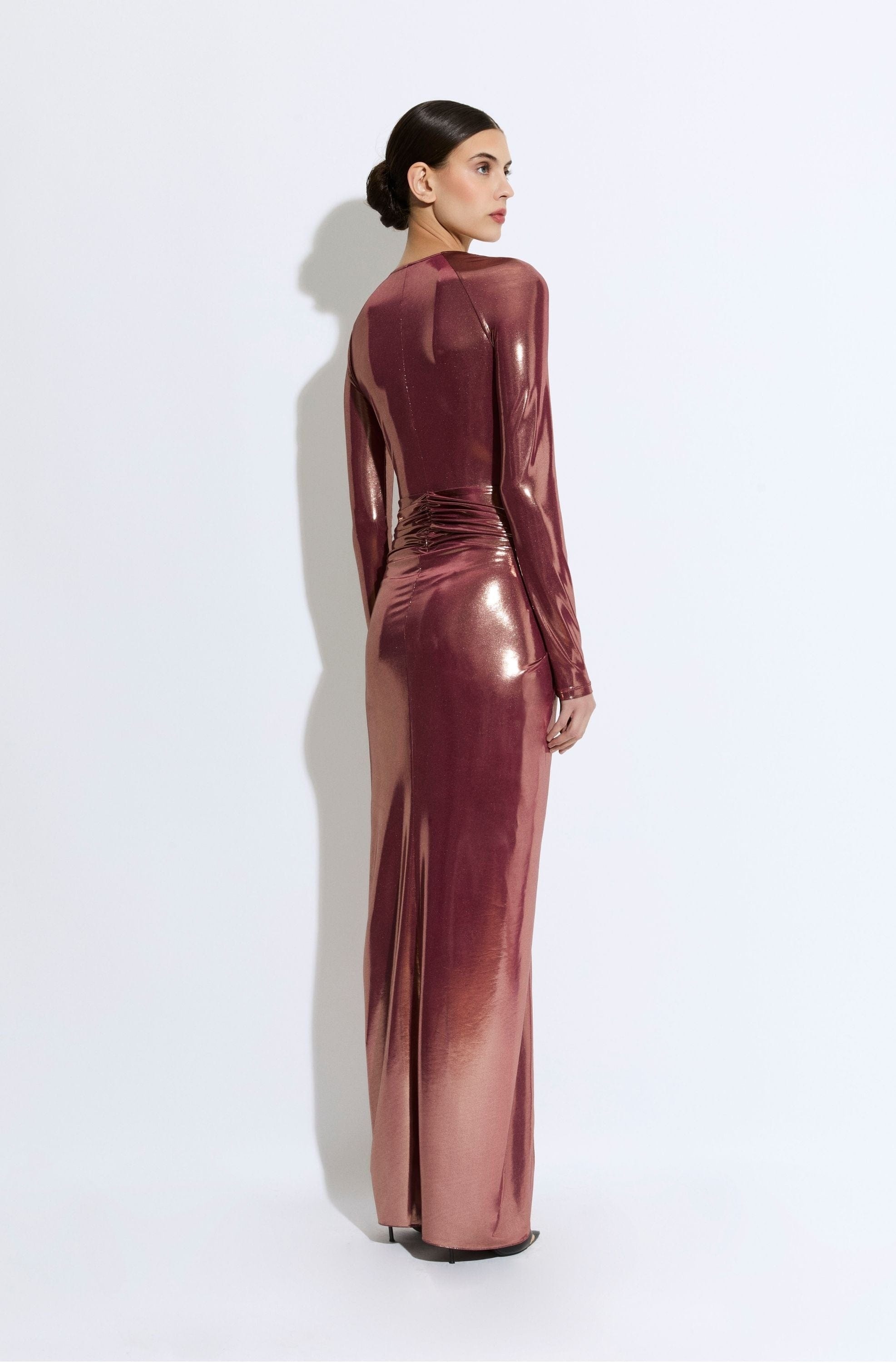 Coated Jersey Asymmetric Draped Sarong Dress - 3