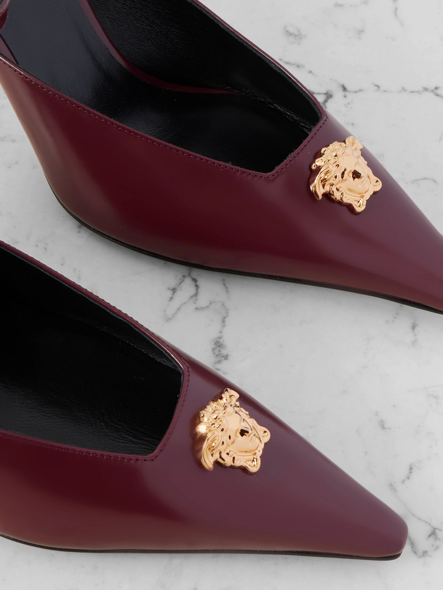 Embellished leather pumps Burgundy - 4