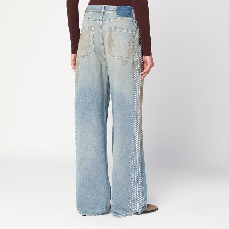 Golden Goose Wide Light Blue Jeans, Sand-Wash Distressed Effect Women - 2