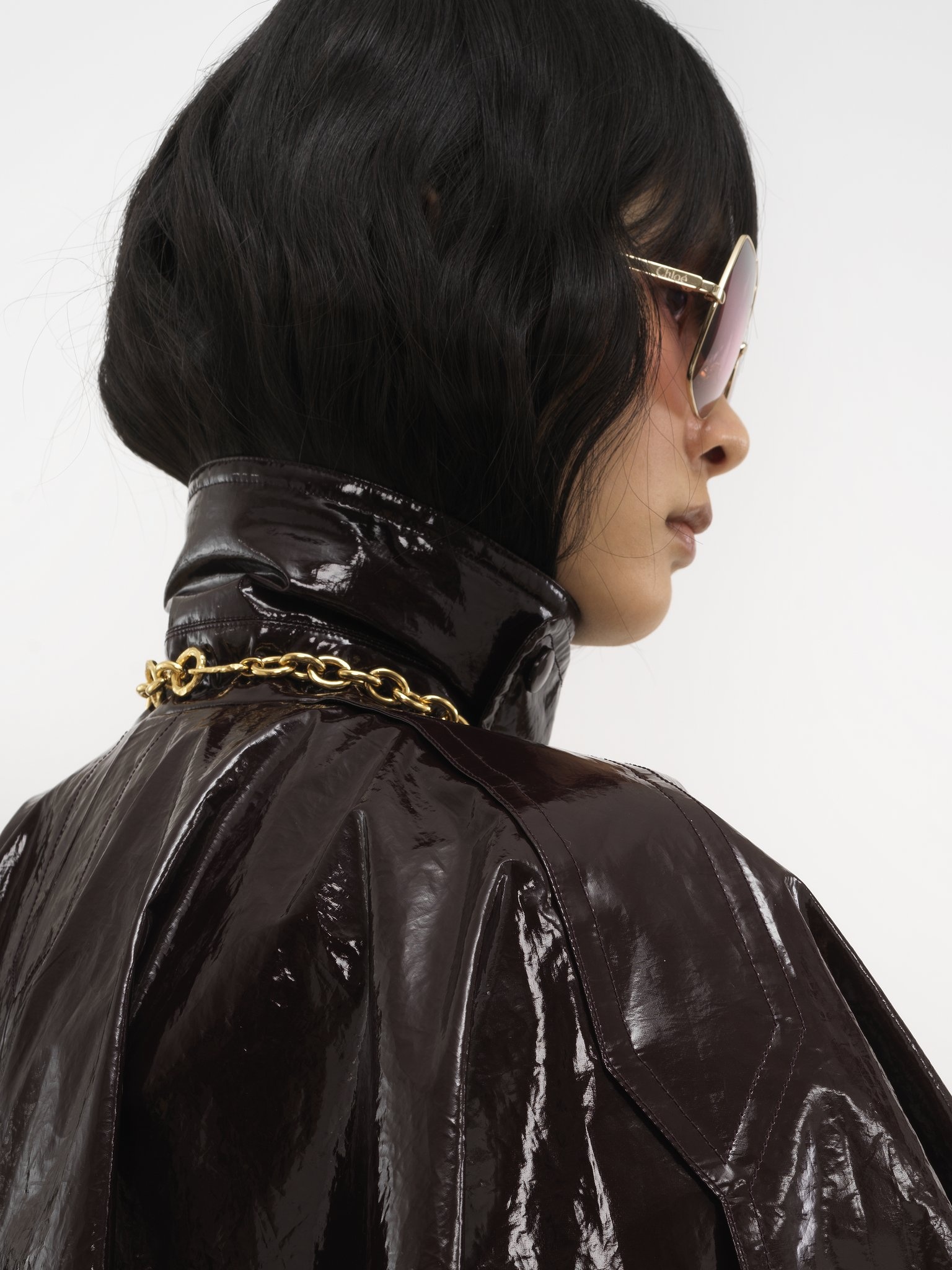 SHORT CAPE IN LACQUERED SHINY COTTON - 6