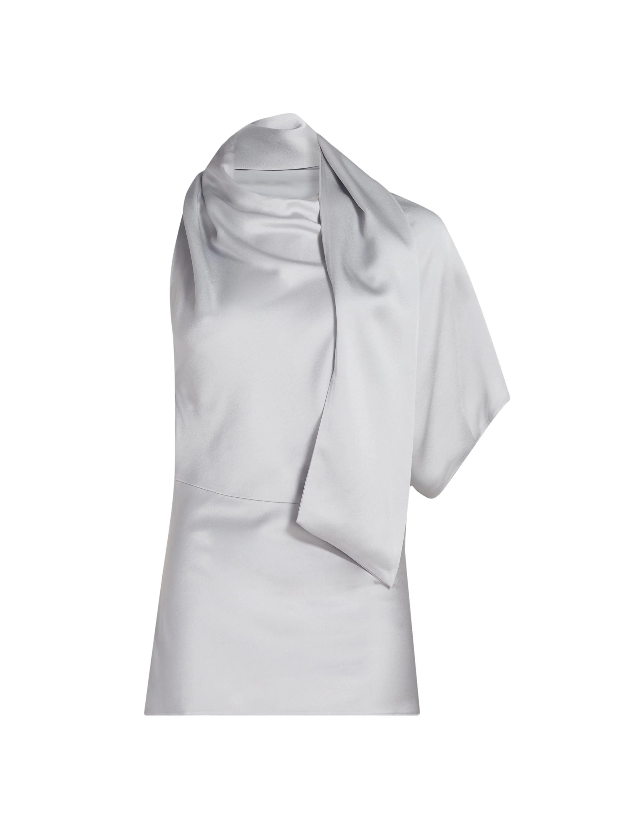 Women's Satin Asymmetric Top - Pearl Blue - 1