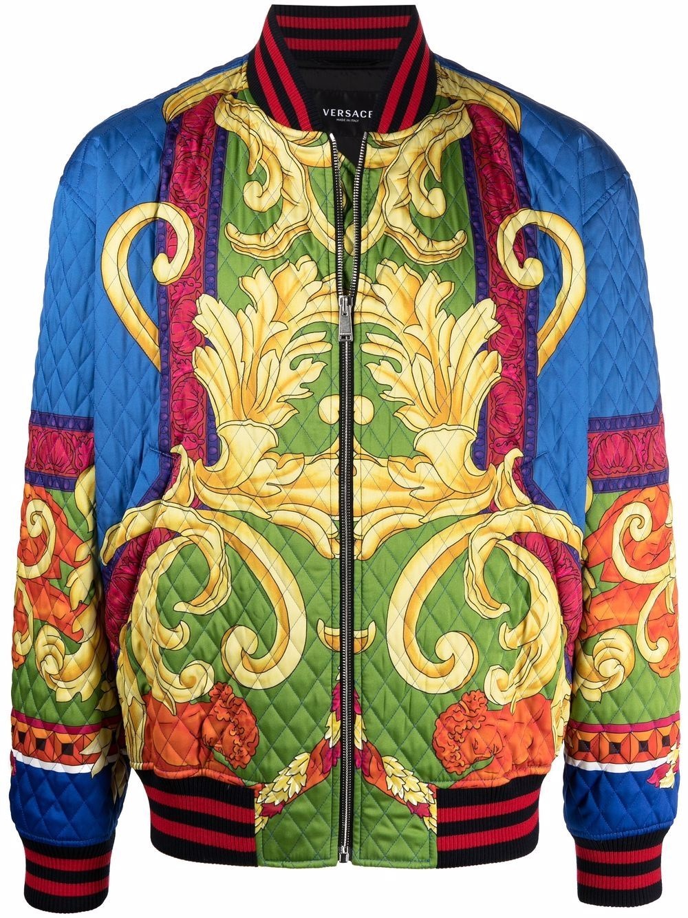 baroque-print quilted bomber jacket - 1