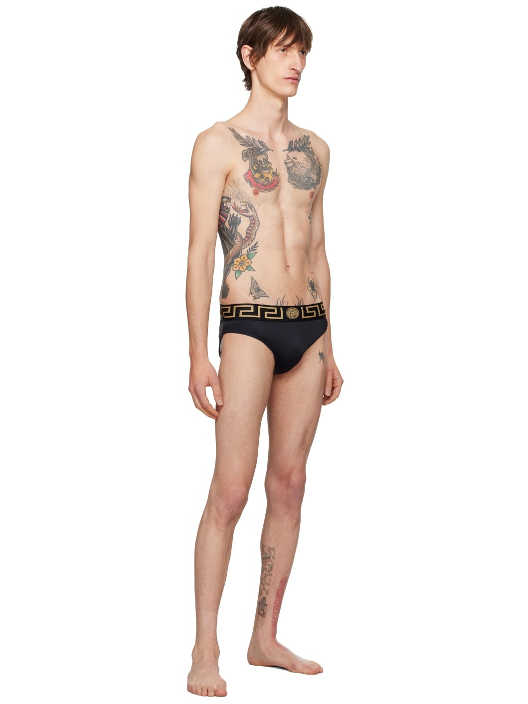 Black Greca Border Swim Briefs - 4