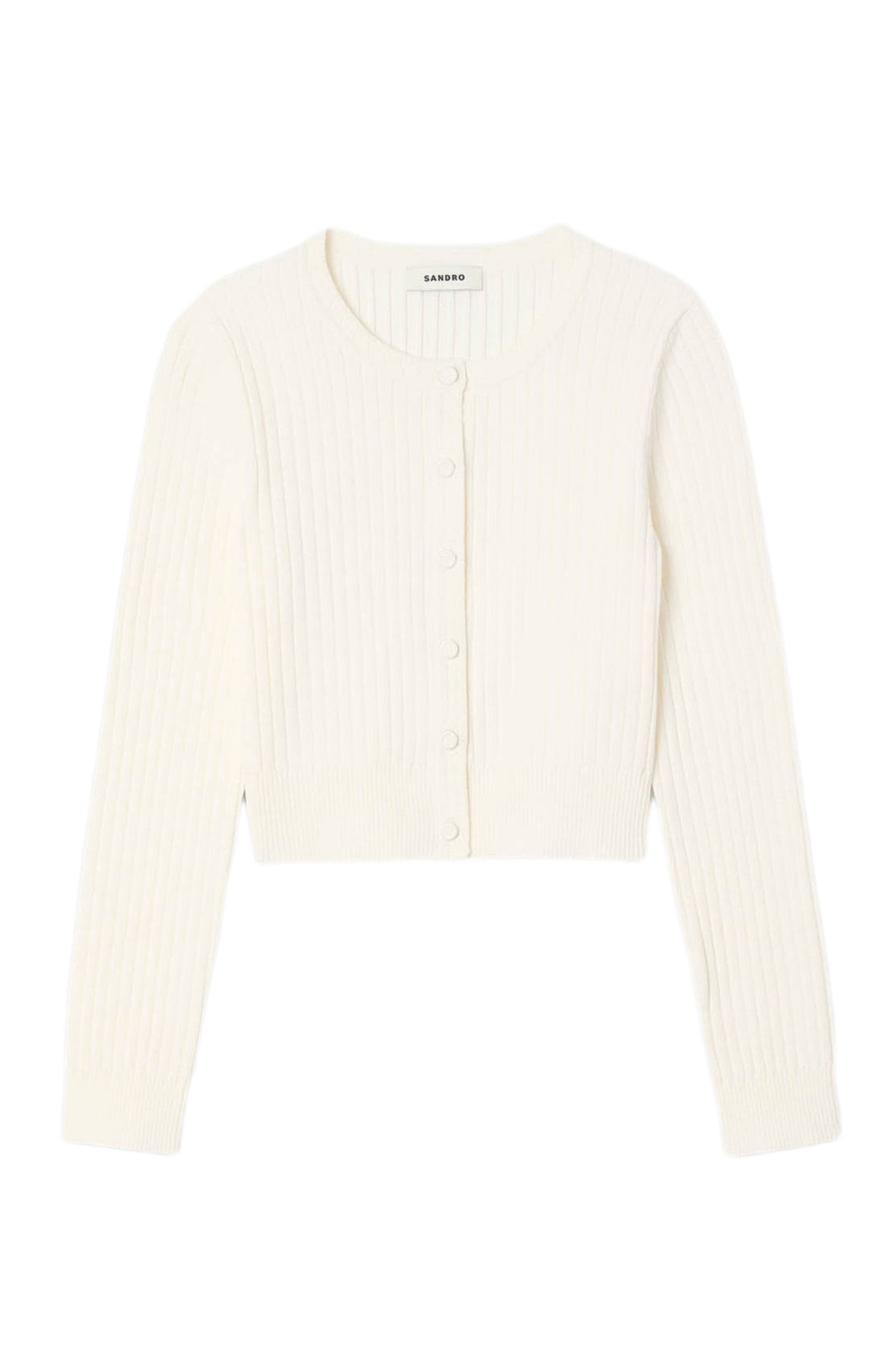 SANDRO Cropped rib knit cardigan in Ecru at Nordstrom - 5