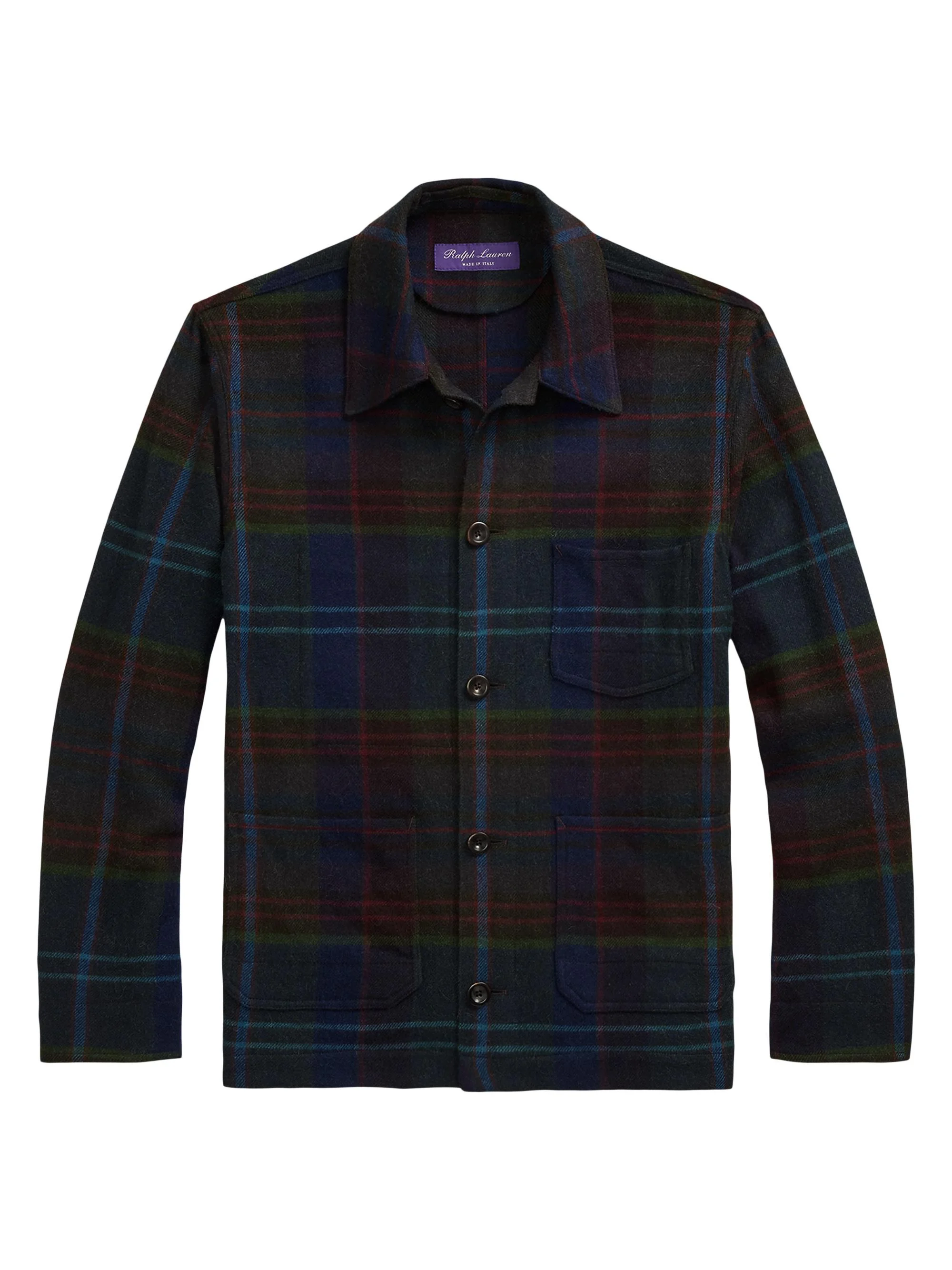 Men's Shadow Plaid Shirt Jacket - Green Navy Multi - 1