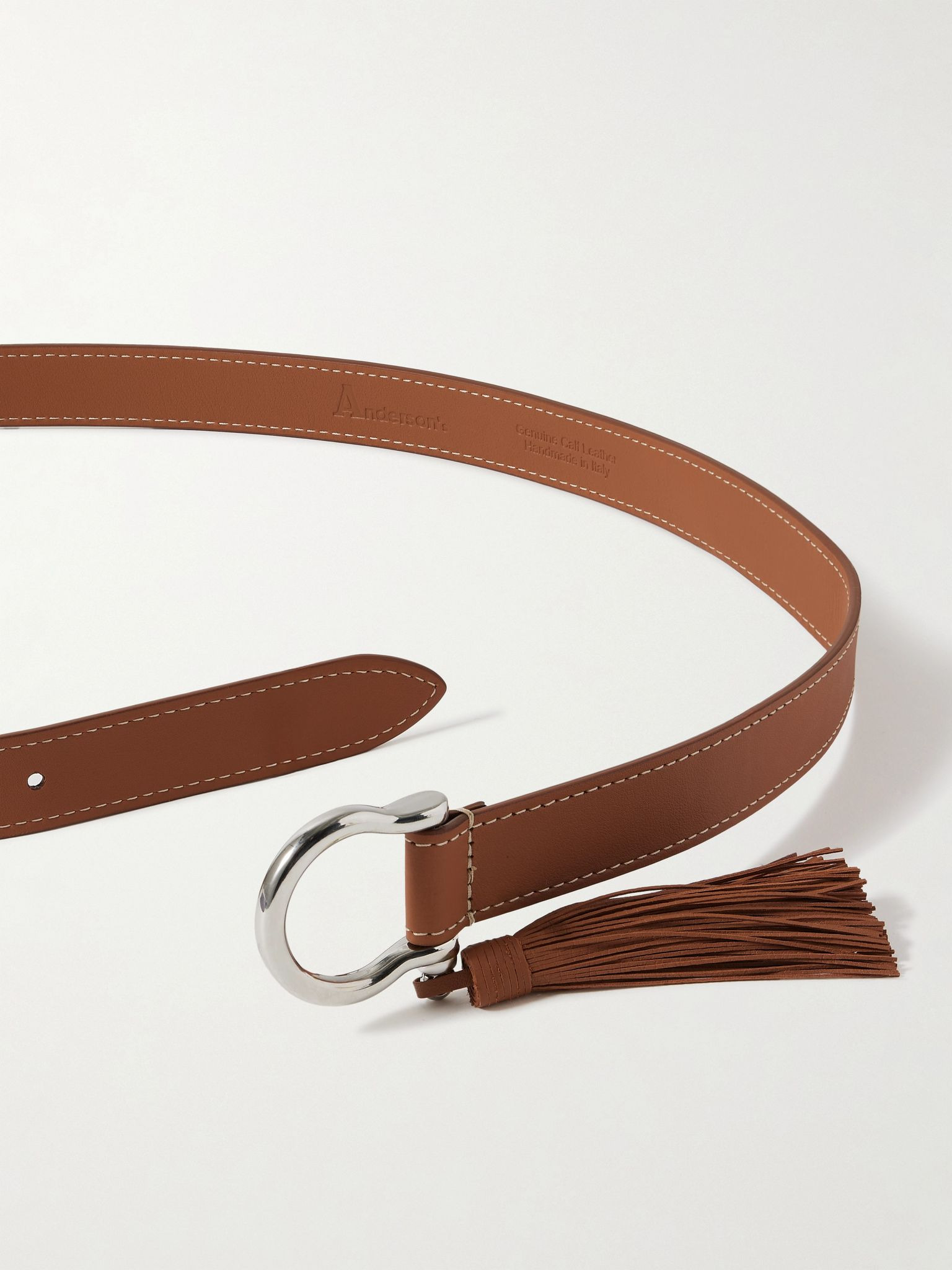 Tasseled leather belt Tan - 3