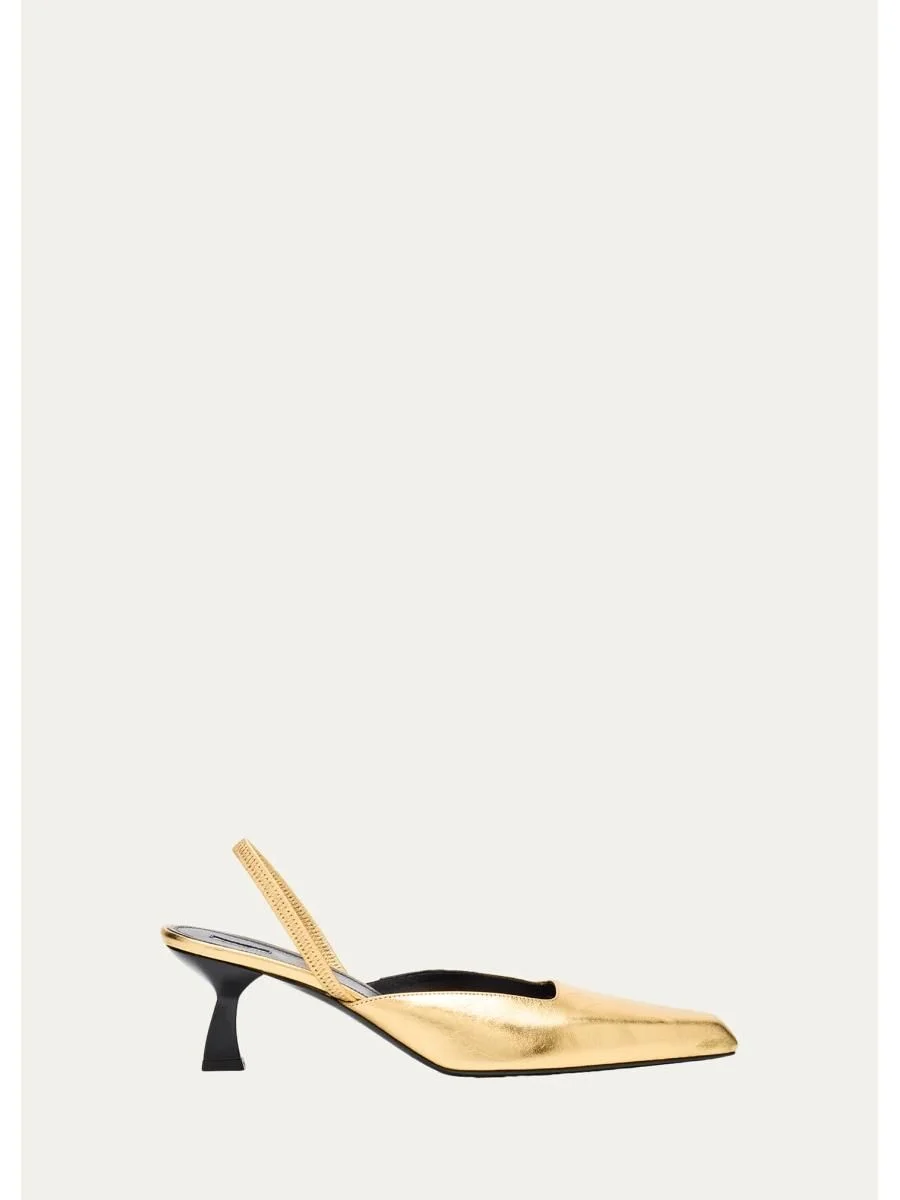 55mm Metallic Leather Slingback Pumps - 1