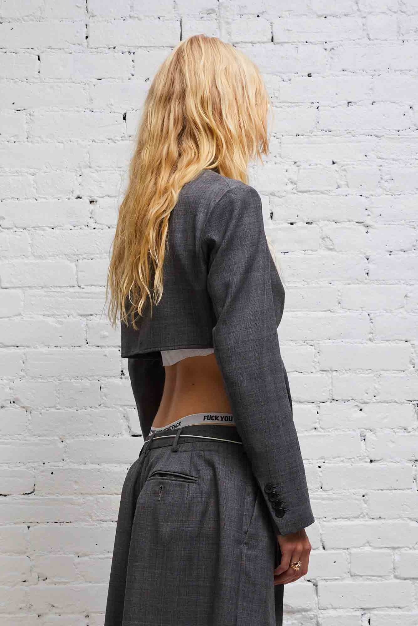 FRONT TIE CROPPED BLAZER - GLEN PLAID - 4