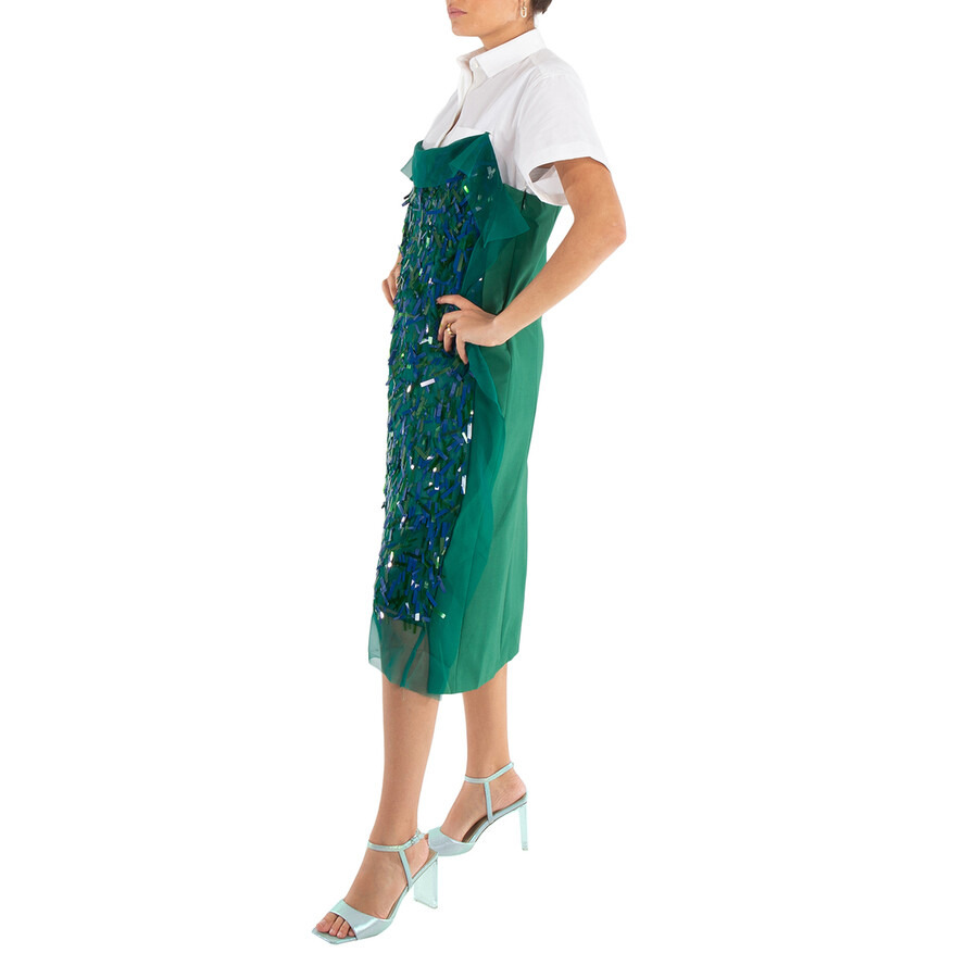 Sacai Ladies Green Spangle Embroidery Dress - 5