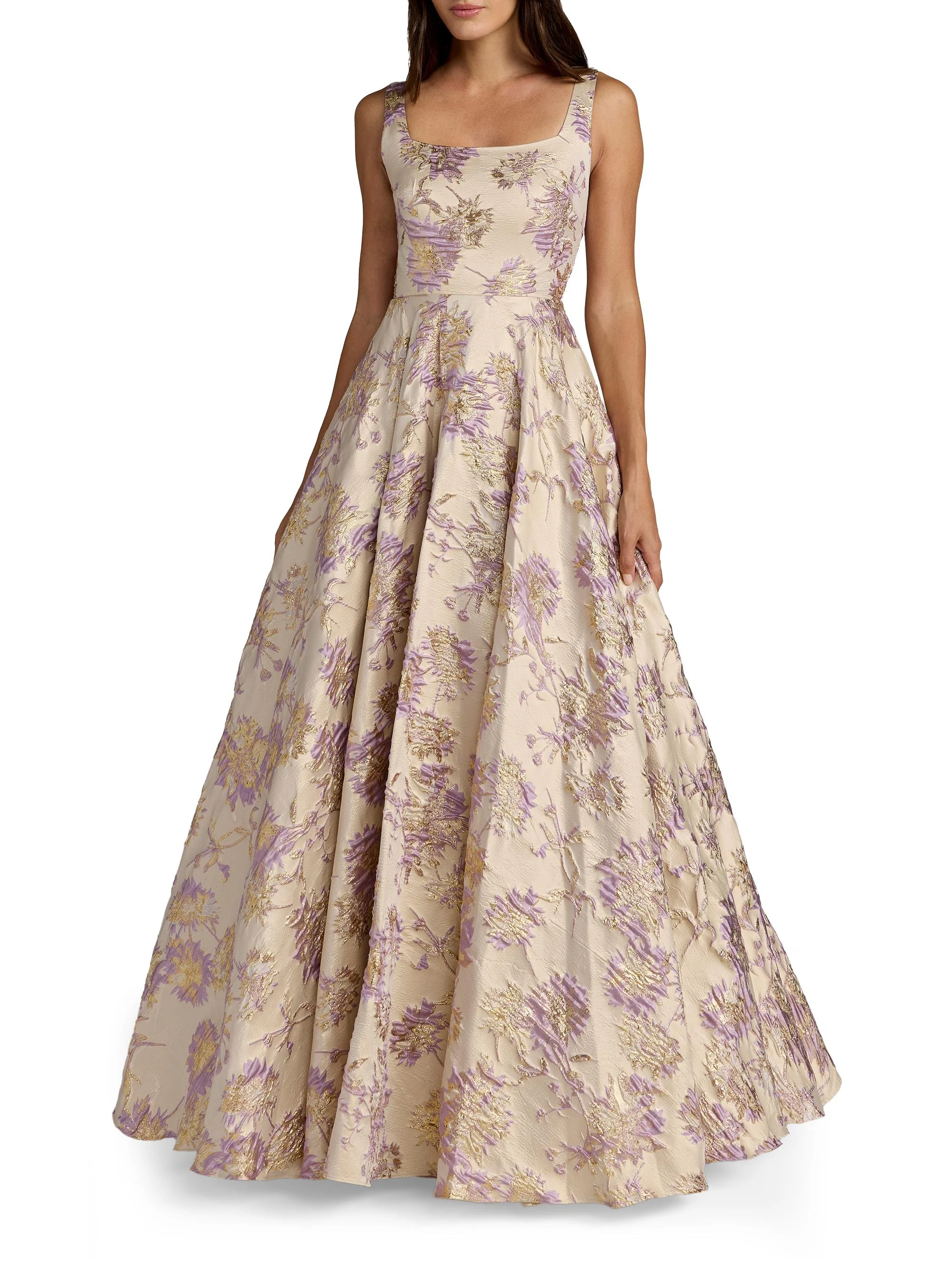 Women's Floral Brocade Sleeveless Gown - Champagne Multi - 1