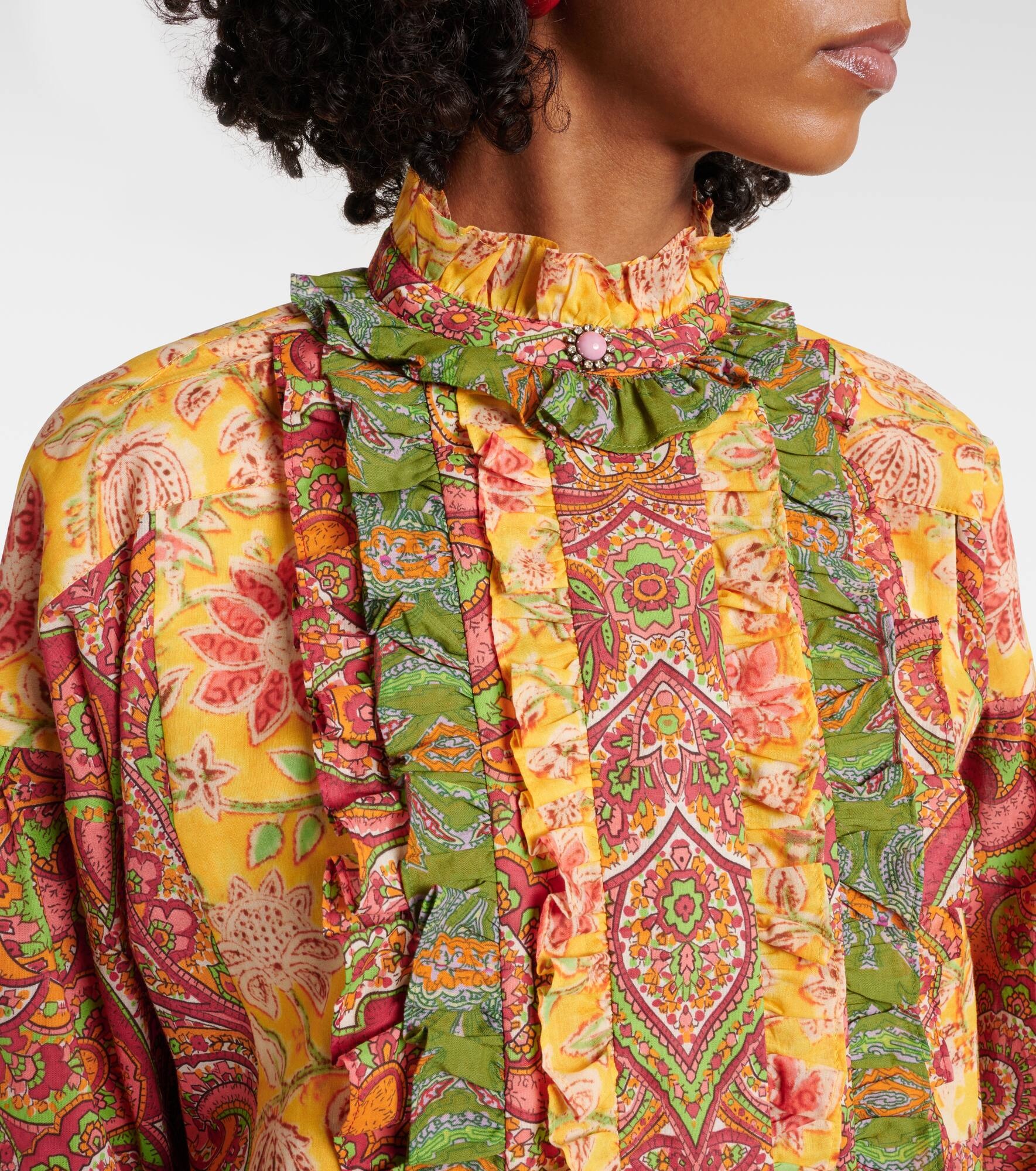 Ruffled paisley cotton minidress - 4