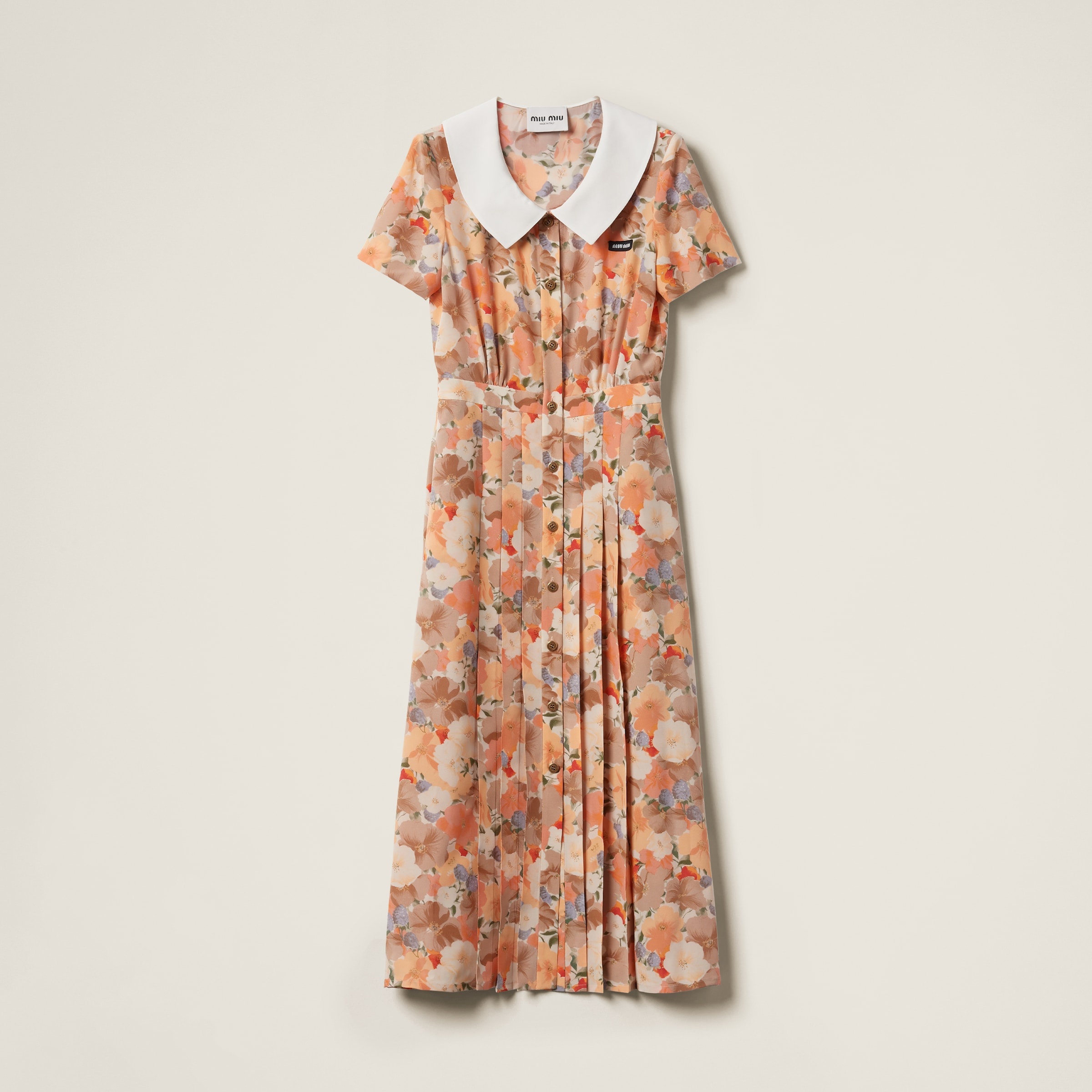Floral print pleated marocain dress - 1