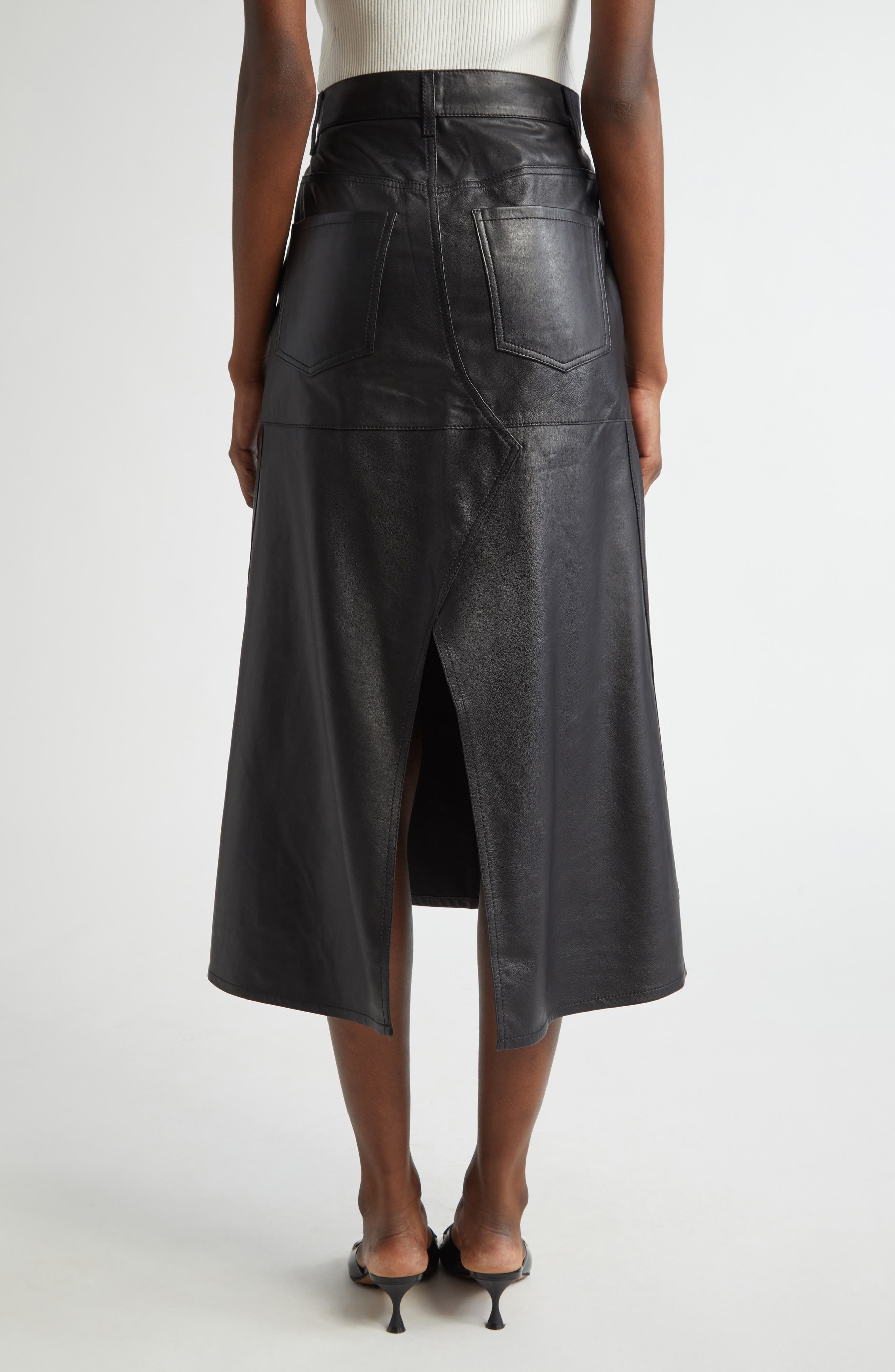 Victoria Beckham Paneled Leather Midi Skirt in Black at Nordstrom - 3