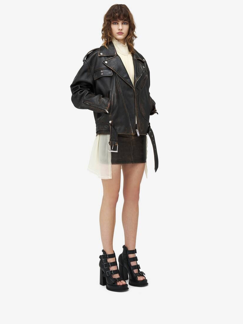 Alexander McQueen Oversized Antiqued Leather Biker Jacket outlook