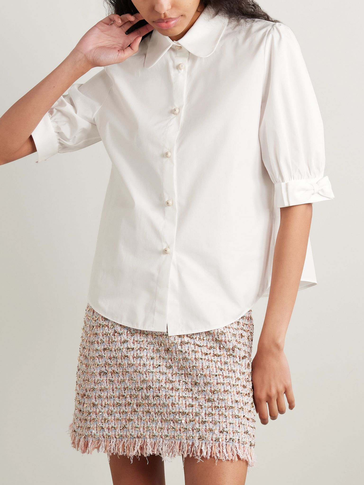 Bow-detailed cotton-poplin shirt White - 3