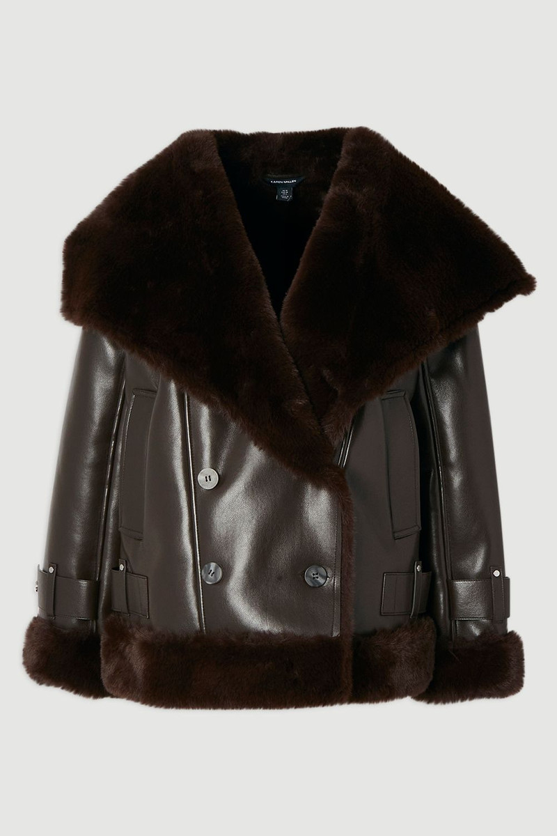 Faux Shearling Oversize Collar Short Coat - 1