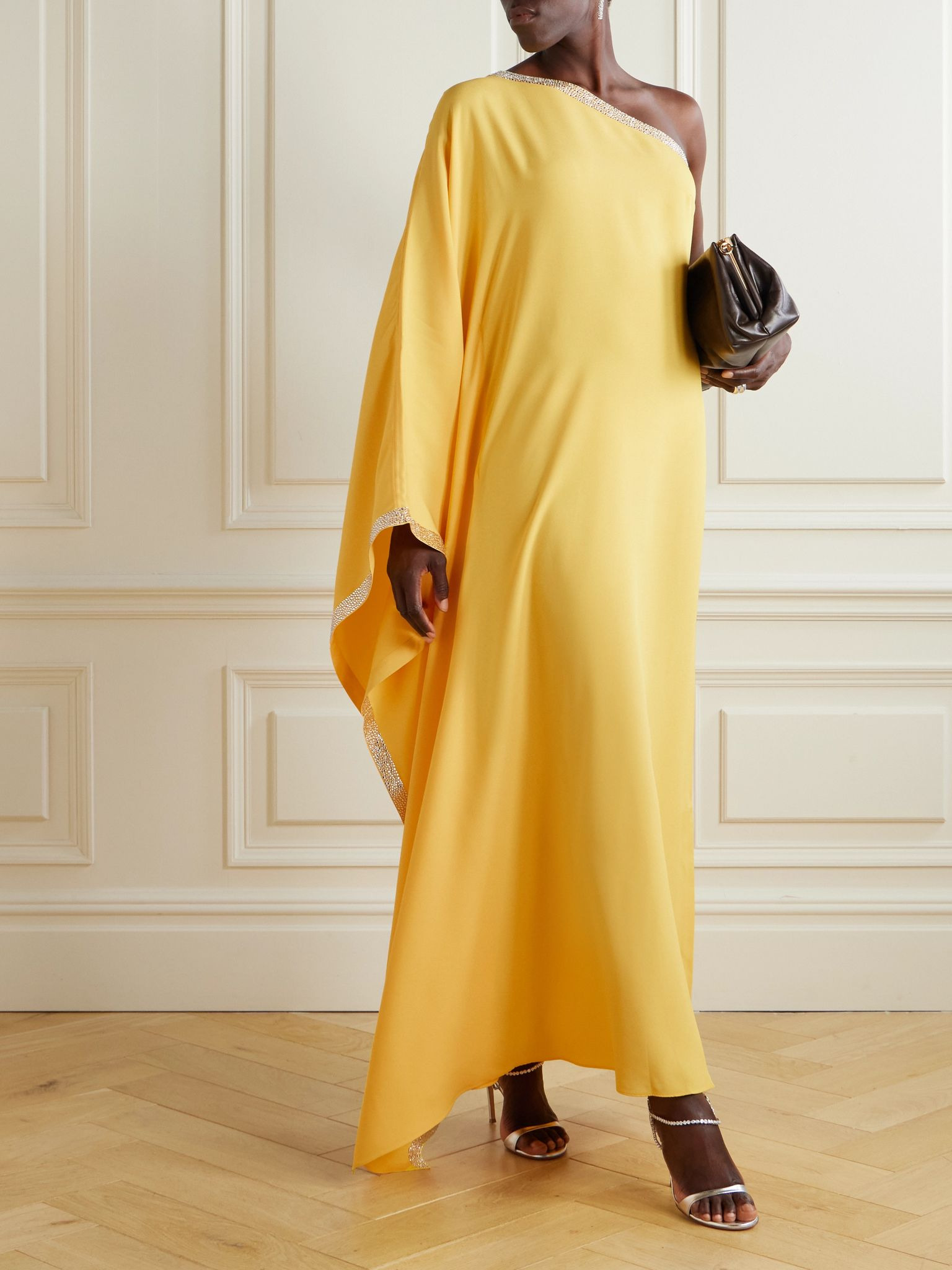 Betsy one-shoulder Swarovski crystal-embellished crepe gown Yellow - 2