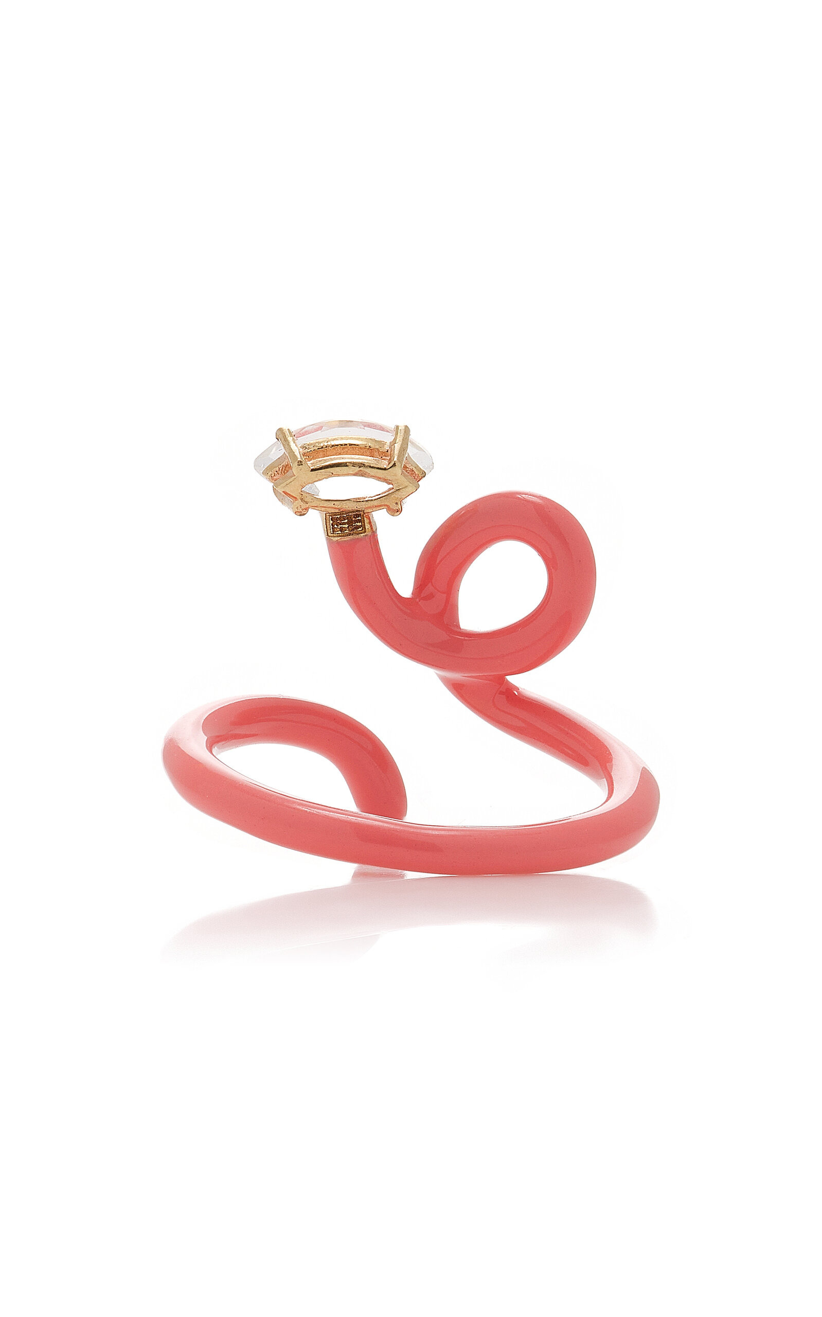 Baby Vine Enameled 9K Rose Gold Crystal Ring pink - 5