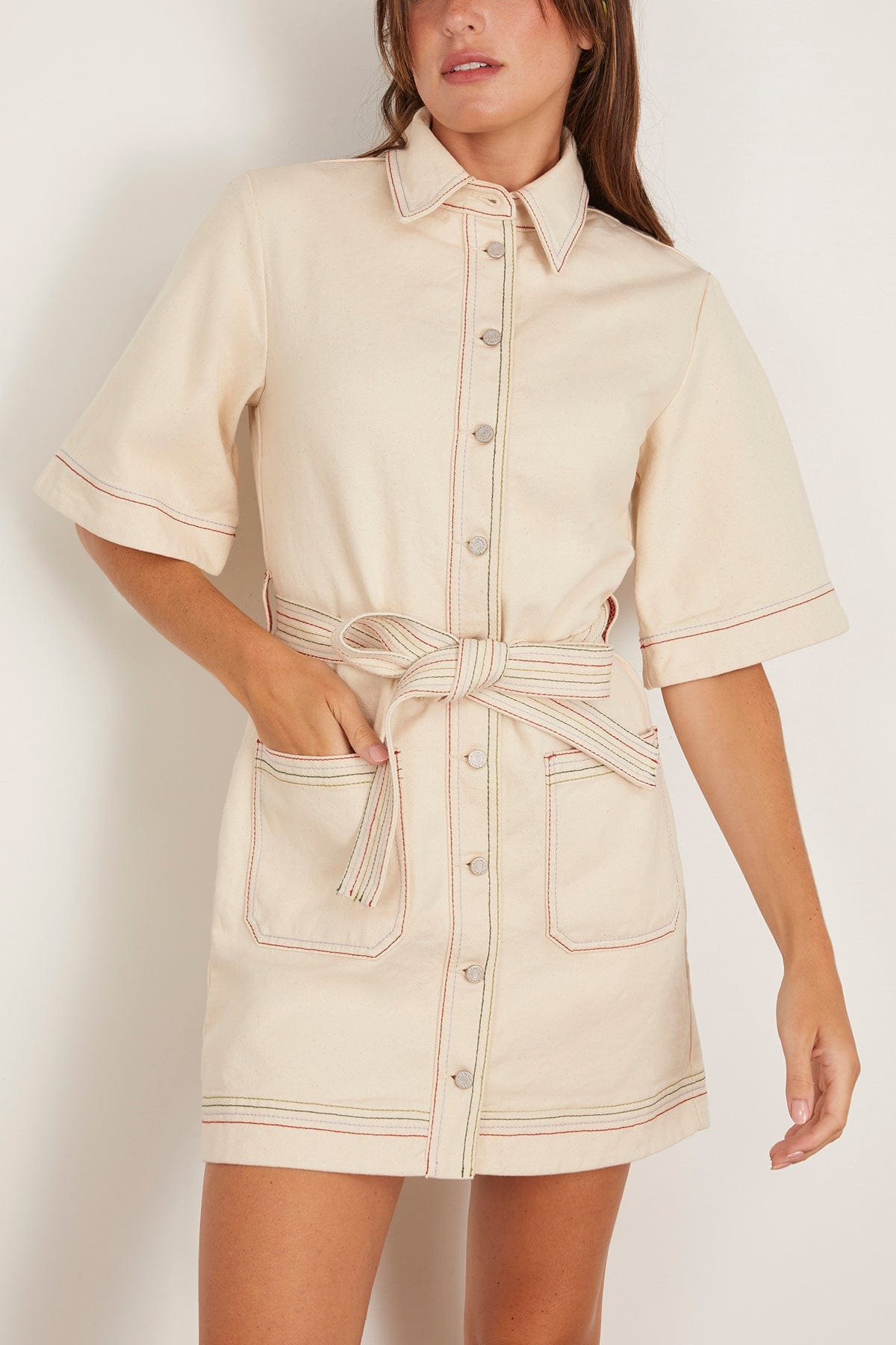 Norma Denim Mini Dress in Cream - 3