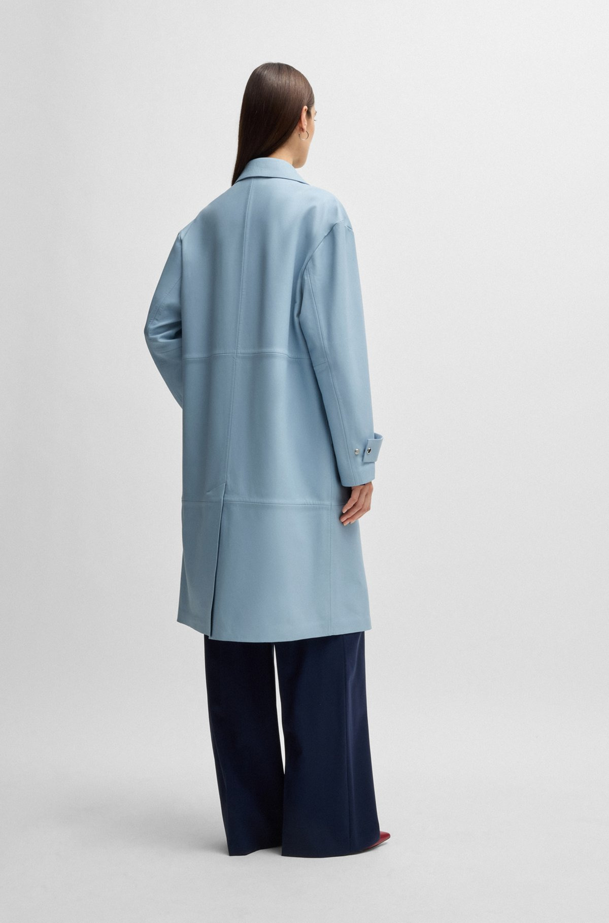 LEATHER TRENCH COAT WITH SILVER-TONE TRIMS - 4